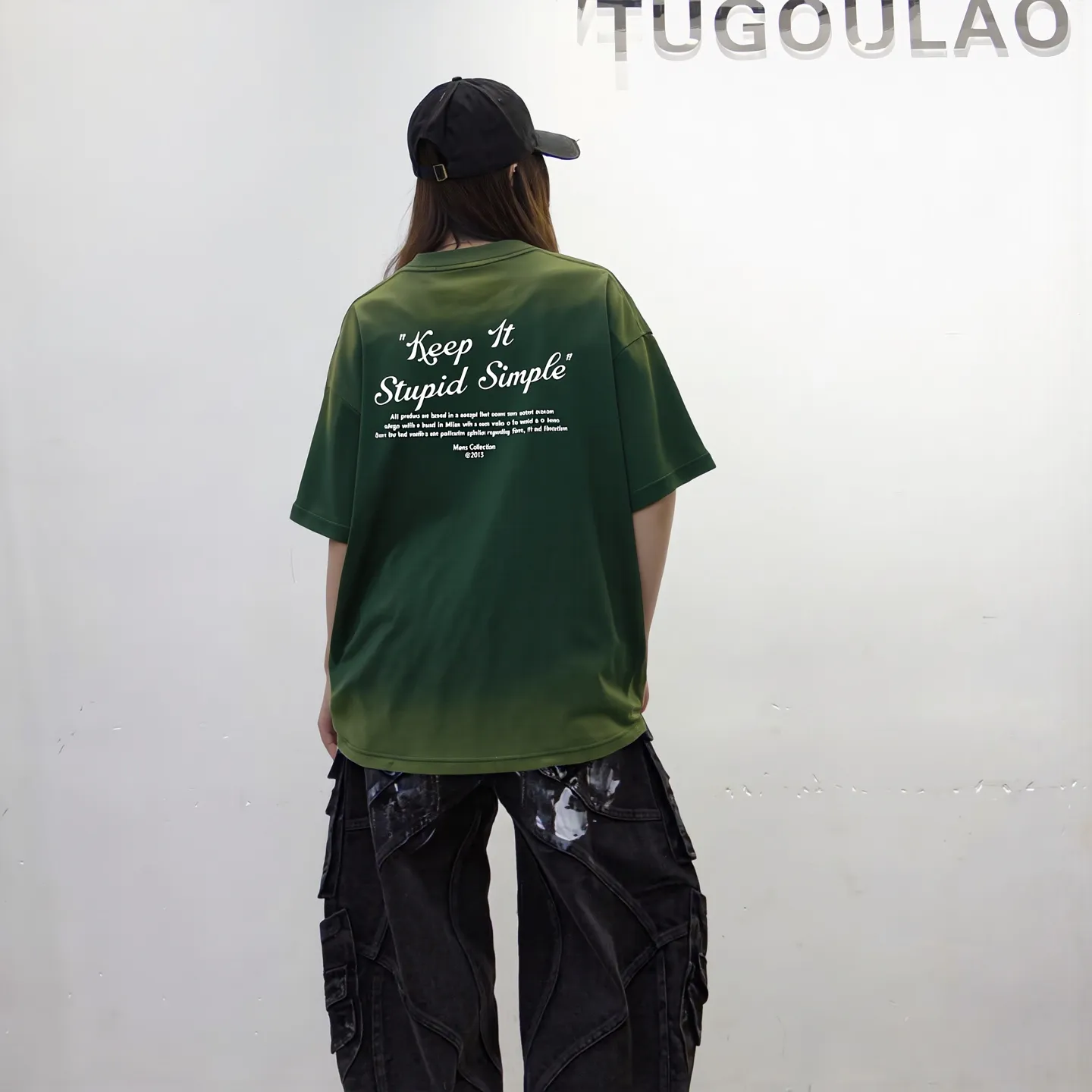 "𝙉𝙚𝙬⚜️off" 2026 Spring and Summer New Arrival short-sleeved T-shirt 32 count 275g heavy double yarn cotton, old washed gradient print Color: Black Green Royal Blue Sizes: S M L XL XXL