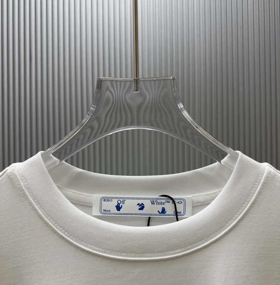 85💰 (Strictly control Quality) Style: off-white short-sleeved T-shirt Fabric: 300g double yarn 100% cotton Rib: 320g Sorona 1*1 trendy brand Process: Printing Color: White Cool Blue Pink Gray Black Size: M-4XL No gender distinction Men and women Same Style