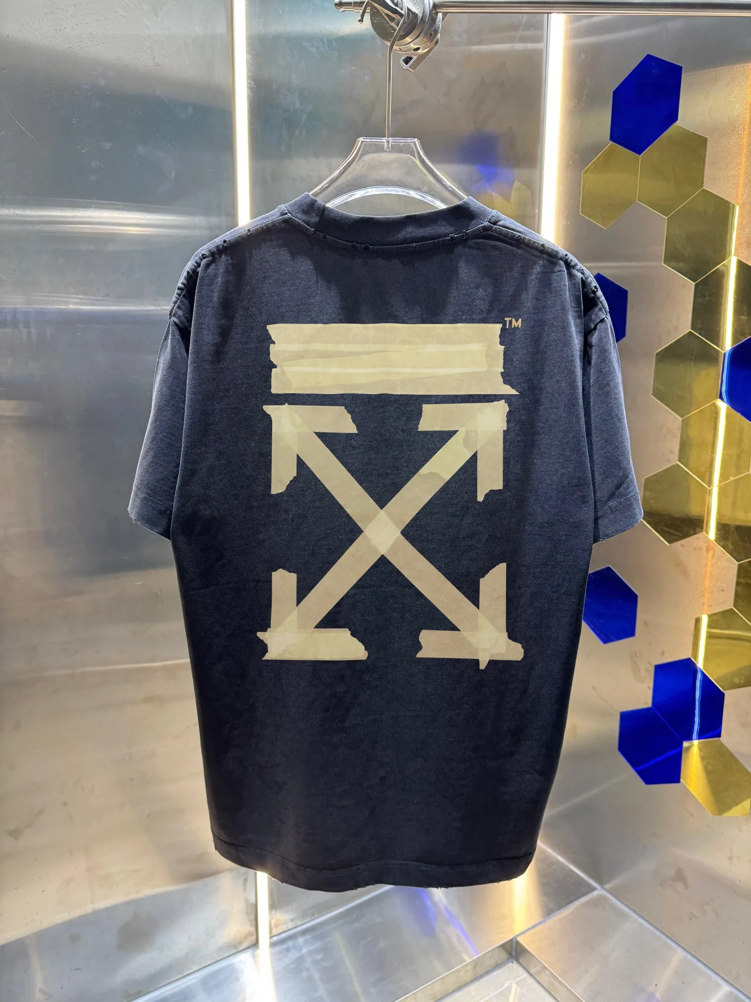 OFF-white/2026 Spring/Summer New Arrival Washed and worn 320g round neck short-sleeved tee, same style loose version for men and women, hangtag, collar label, wash mark, complete with three labels Color: Washed black, Washed white, Washed gray, Brown Size: S M L XL XXL