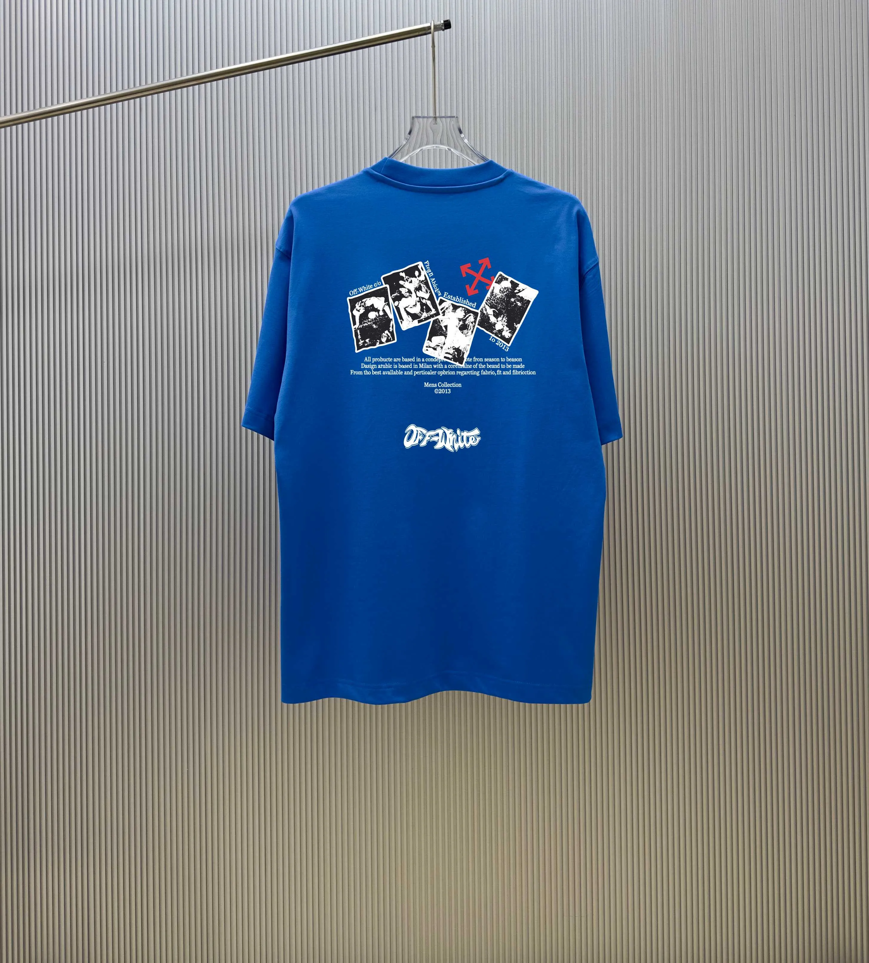 85💰 (Strictly control Quality) Style: off-white short-sleeved T-shirt Fabric: 300g double yarn 100% cotton Rib: 320g Sorona 1*1 trendy brand Process: Printing Color: White Pink Gray Blue Cool Blue Black Size: M-4XL No gender distinction Men and women Same Style