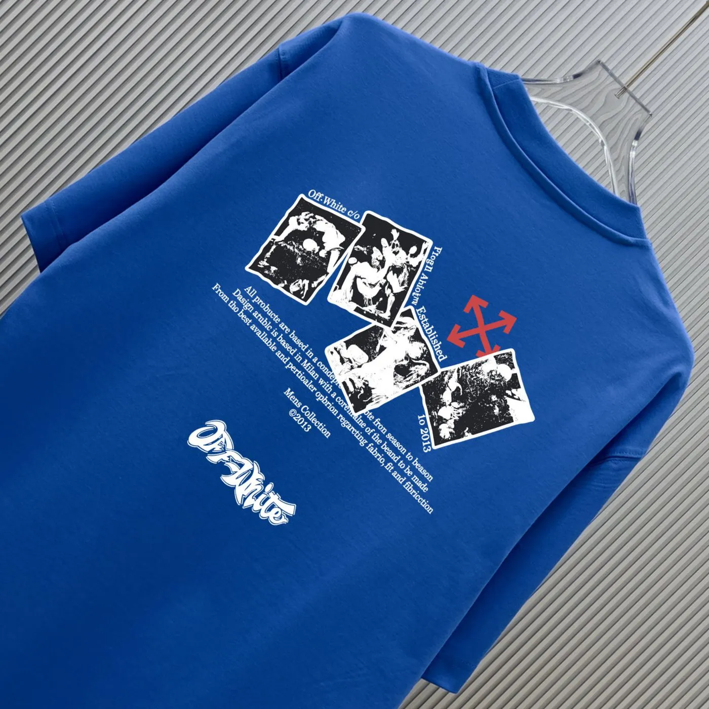 85💰 (Strictly control Quality) Style: off-white short-sleeved T-shirt Fabric: 300g double yarn 100% cotton Rib: 320g Sorona 1*1 trendy brand Process: Printing Color: White Pink Gray Blue Cool Blue Black Size: M-4XL No gender distinction Men and women Same Style