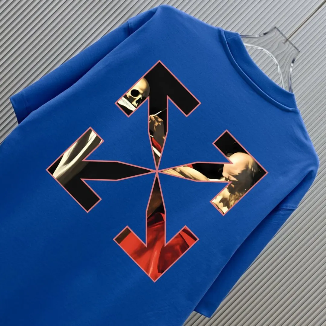 85💰 (Strictly control Quality) Style: off-white short-sleeved T-shirt Fabric: 300g heavy double yarn 100% cotton Rib: 320g heavy Sorona 1*1 trendy brand Technology: Printing Color: white blue floral gray black Size: M-4XL No gender distinction Men and women Same Style