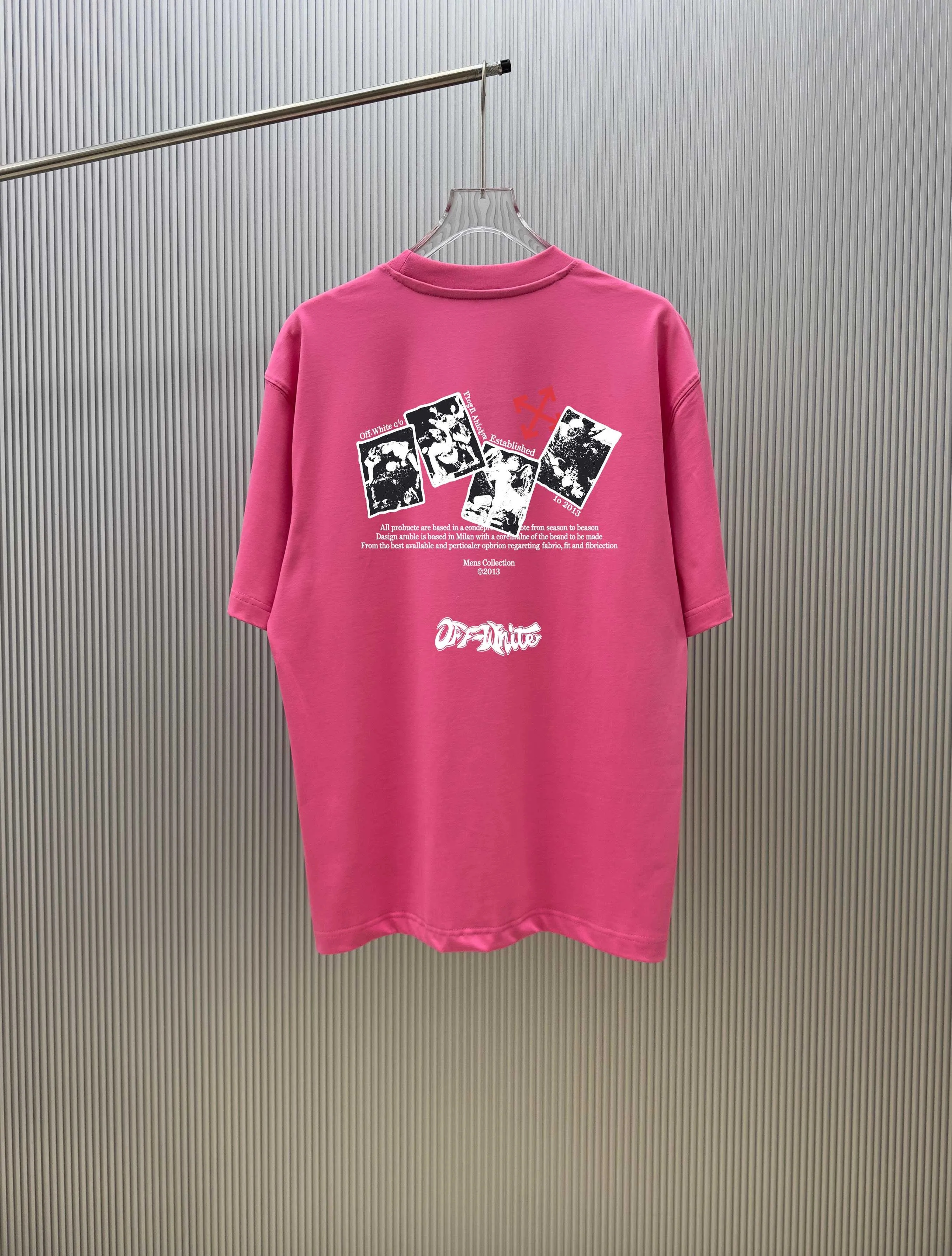 85💰 (Strictly control Quality) Style: off-white short-sleeved T-shirt Fabric: 300g double yarn 100% cotton Rib: 320g Sorona 1*1 trendy brand Process: Printing Color: White Pink Gray Blue Cool Blue Black Size: M-4XL No gender distinction Men and women Same Style