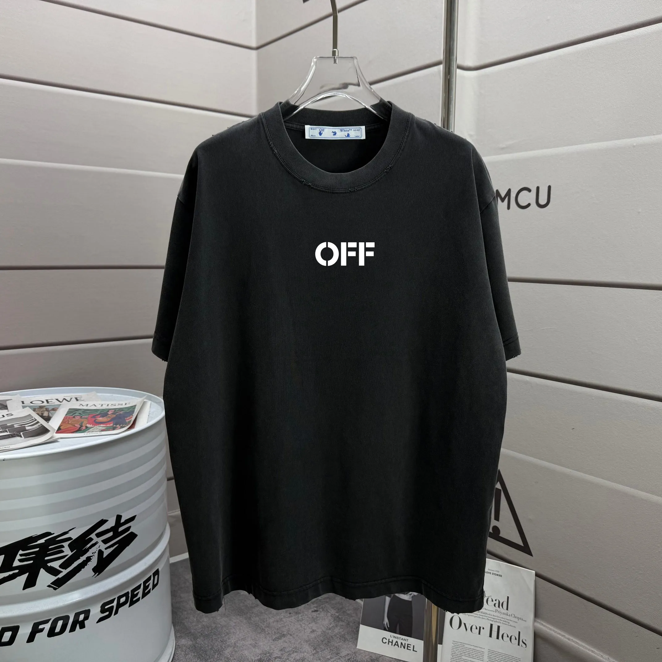 # OFF 2026 Spring and Summer New Arrival Washed and worn 320g round neck short-sleeved tee for men and women Same Style loose version Color: Washed black Washed white Washed gray Brown Size: S M L XL XXL Size: S (90-130 pounds) M (120-150 pounds) L (140-165 pounds) (180-210 pounds)