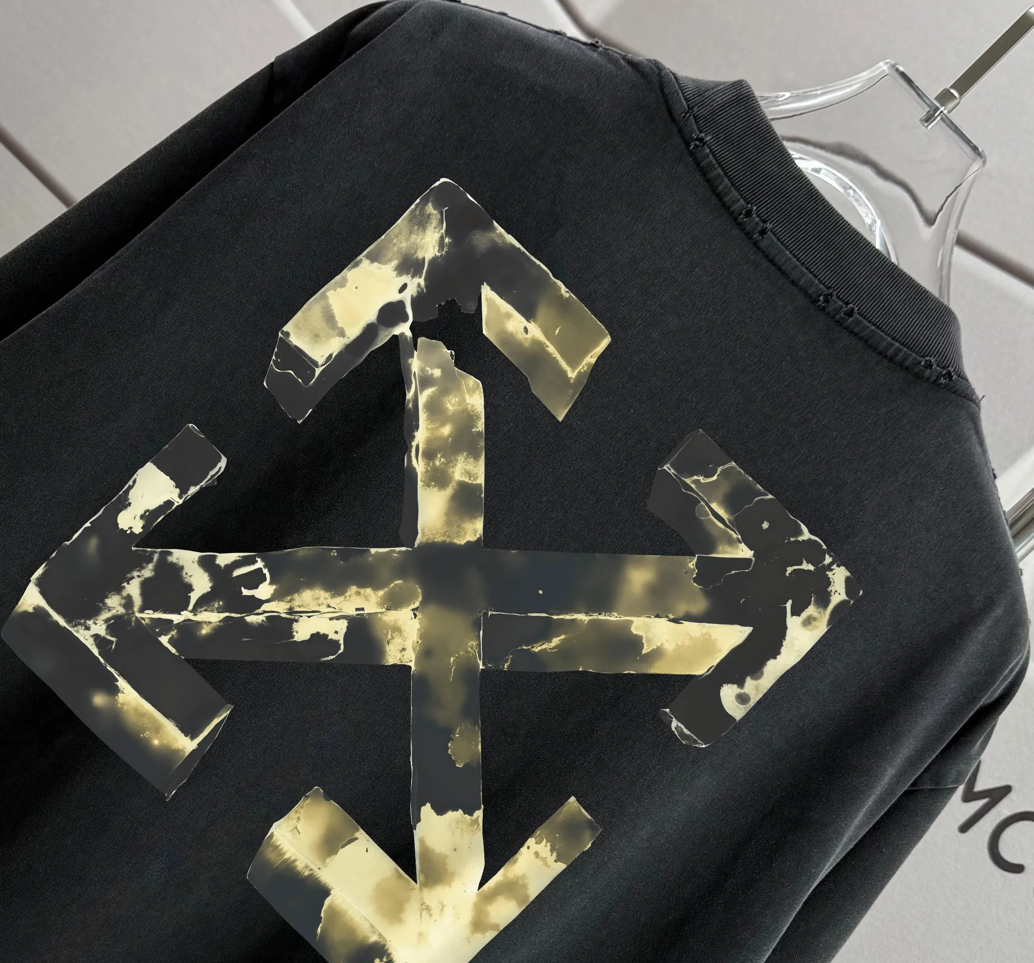 # OFF 2026 Spring and Summer New Arrival Washed and worn 320g round neck short-sleeved tee for men and women Same Style loose version Color: Washed black Washed white Washed gray Brown Size: S M L XL XXL Size: S (90-130 pounds) M (120-150 pounds) L (140-165 pounds) (180-210 pounds)