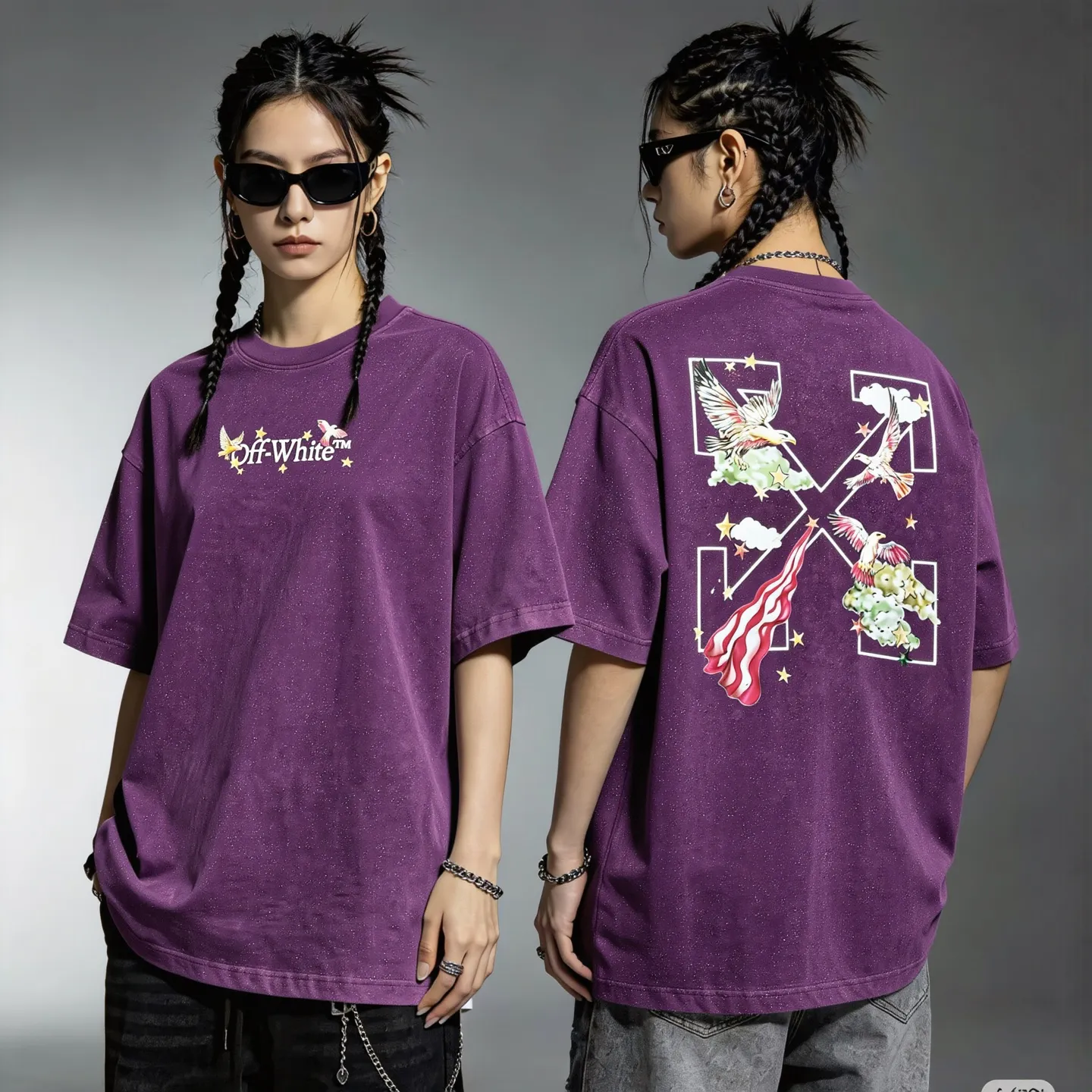 "𝙉𝙚𝙬⚜️off" 2026 Spring and Summer New Arrival short-sleeved T-shirt, 32 counts of 275g double yarn cotton, old washed and fried snowflake print Color: Orange Black Taro Purple Apricot Sizes: S M L XL XXL