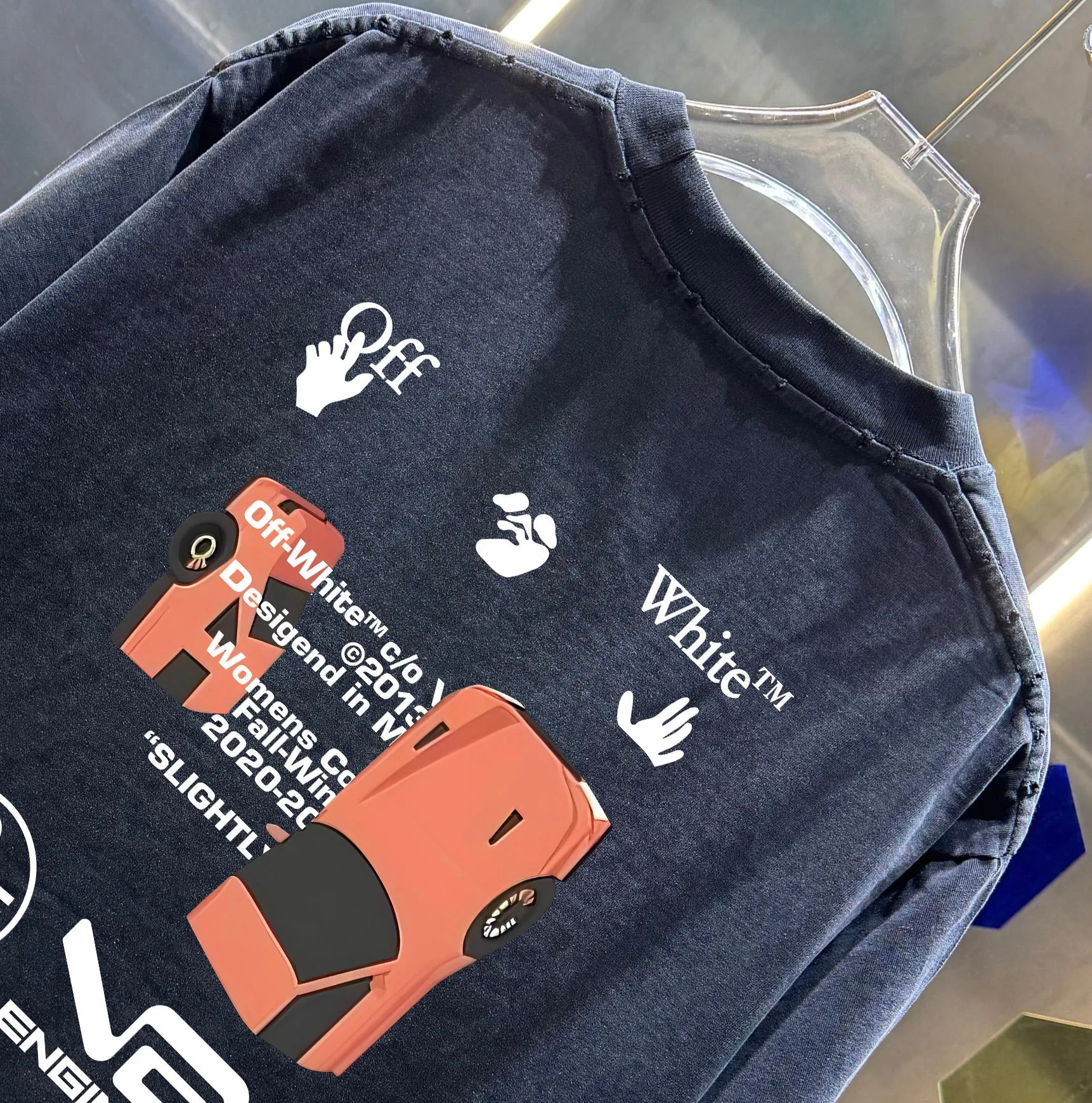 OFF-white/2026 Spring/Summer New Arrival Washed and worn 320g round neck short-sleeved tee, same style loose version for men and women, hangtag, collar label, wash mark, complete with three labels Color: Washed black, Washed white, Washed gray, Brown Size: S M L XL XXL