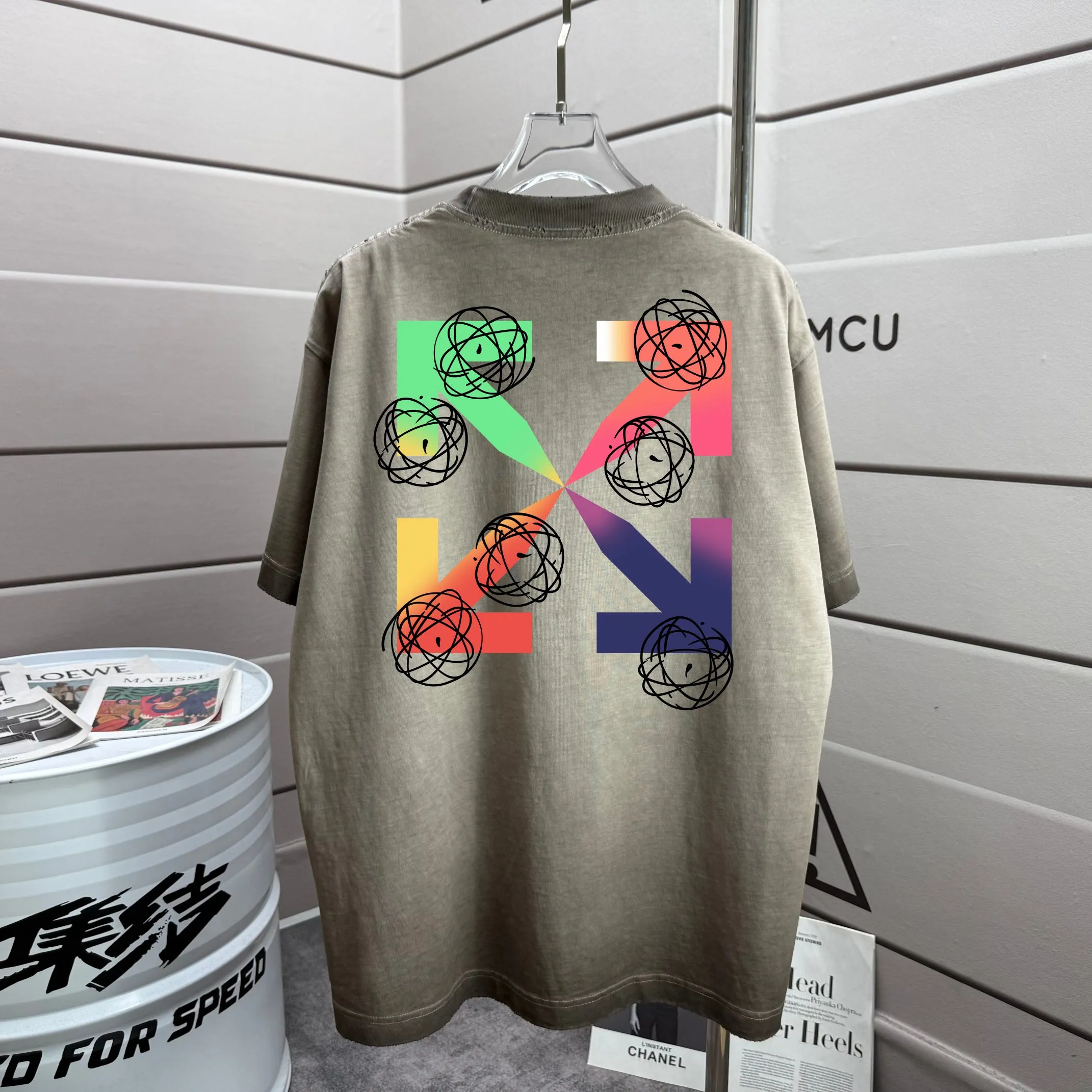 # OFF 2026 Spring and Summer New Arrival Washed and worn 320g round neck short-sleeved tee for men and women Same Style loose version Color: Washed black Washed white Washed gray Brown Size: S M L XL XXL Size: S (90-130 pounds) M (120-150 pounds) L (140-165 pounds) (180-210 pounds)