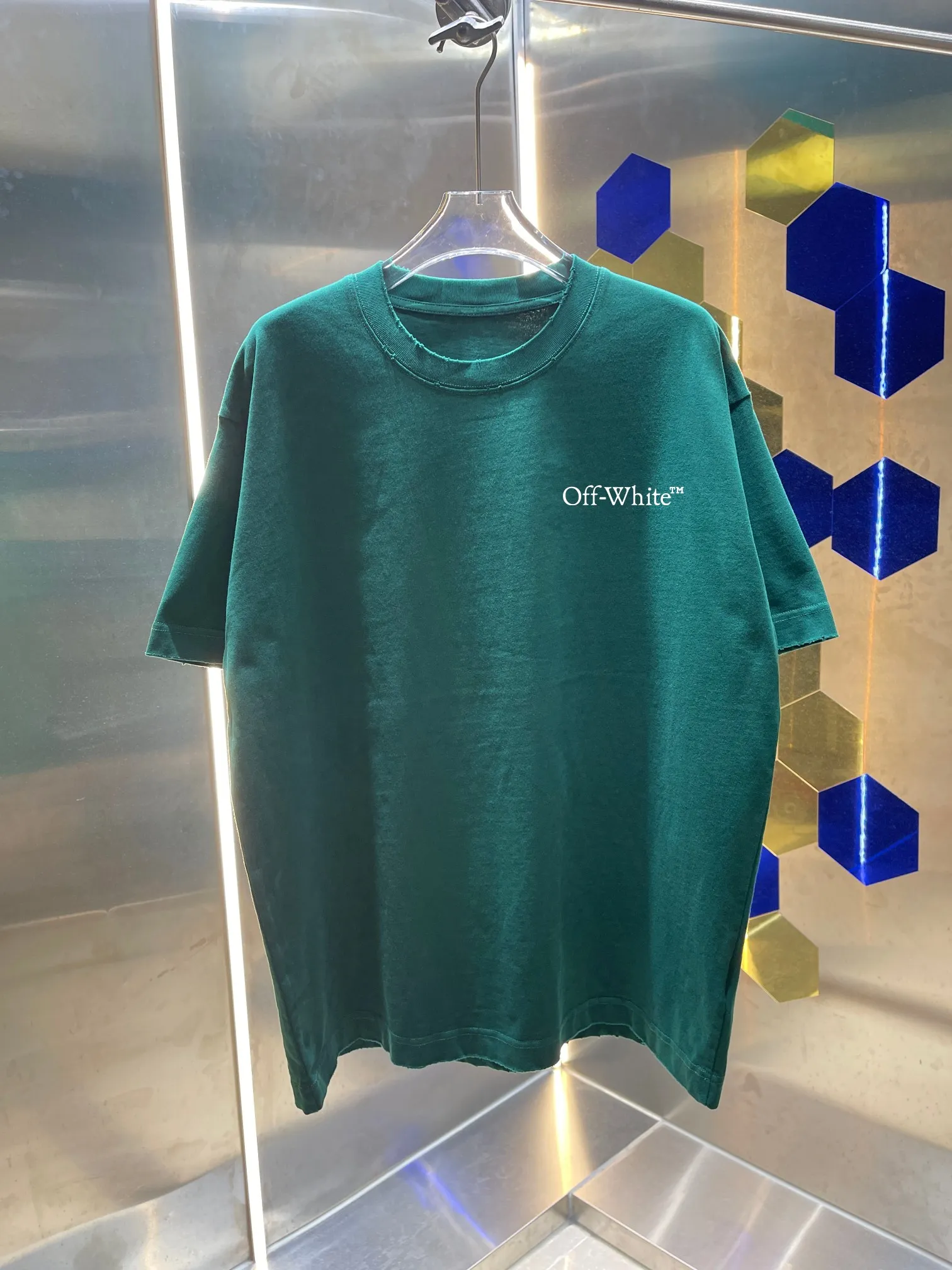 OFF-white/2026 Spring/Summer New Arrival Washed and worn 320g round neck short-sleeved tee Men and women Same Style Loose version Hang tag Collar label Washed mark Complete with three labels Color: Washed black Washed white Washed gray Washed green Washed red Size: S M L XL XXL ​​
