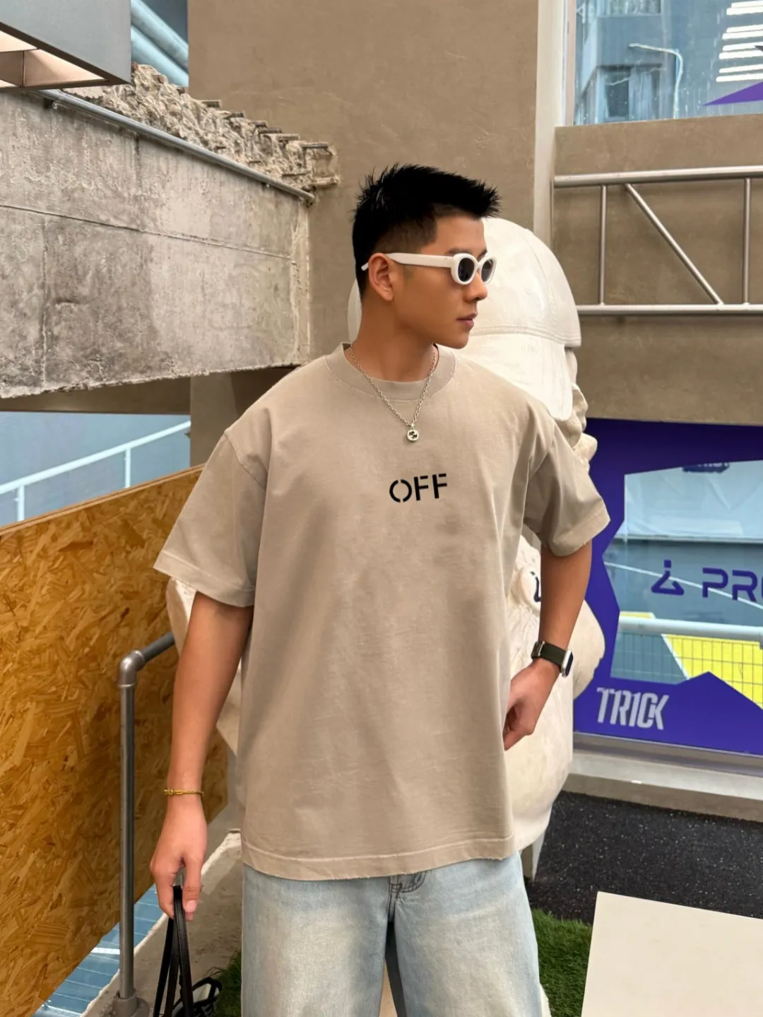 P90✨🔥 [OFF-Whte off] 2026FW short-sleeved T-shirt Premium 26s double yarn 300g fabric, washed with Ma Liang distressed process Color: washed black washed white washed Khaki Size: S M L XL 2XL