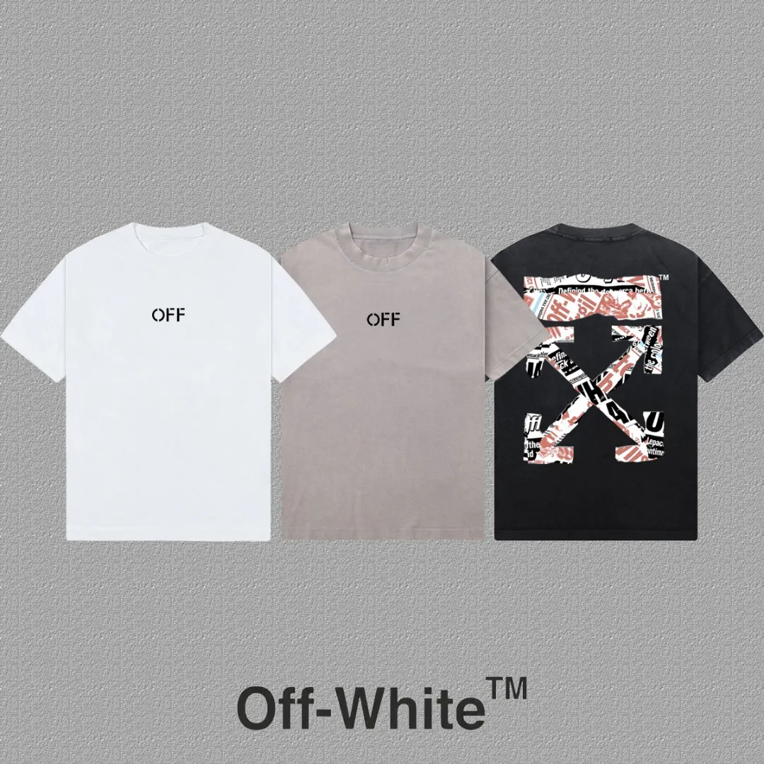 P90✨🔥 [OFF-Whte off] 2026FW short-sleeved T-shirt Premium 26s double yarn 300g fabric, washed with Ma Liang distressed process Color: washed black washed white washed Khaki Size: S M L XL 2XL