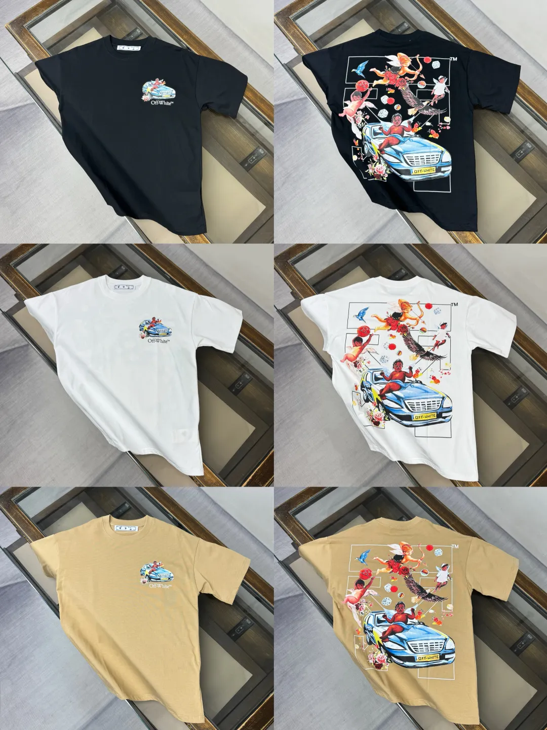 C🌟 OFF-WHITE 2026ss new spring and summer couple's round neck T-shirt🔥 Luxurious brand letter LOGO mark👍🏼 You can feel the youthfulness and fashion brought by this design on your upper body! The overall style is fashionable and trendy. The fabrics are made of top-quality fabrics supplied by customers. They are soft, skin-friendly, breathable, and have good stiffness and drape. The upper body is in fashionable and trendy colors. It is a must-have item for summer! Color: Black White Khaki Size: XS-S-M-L (loose fit, please state your height and weight when placing an order)