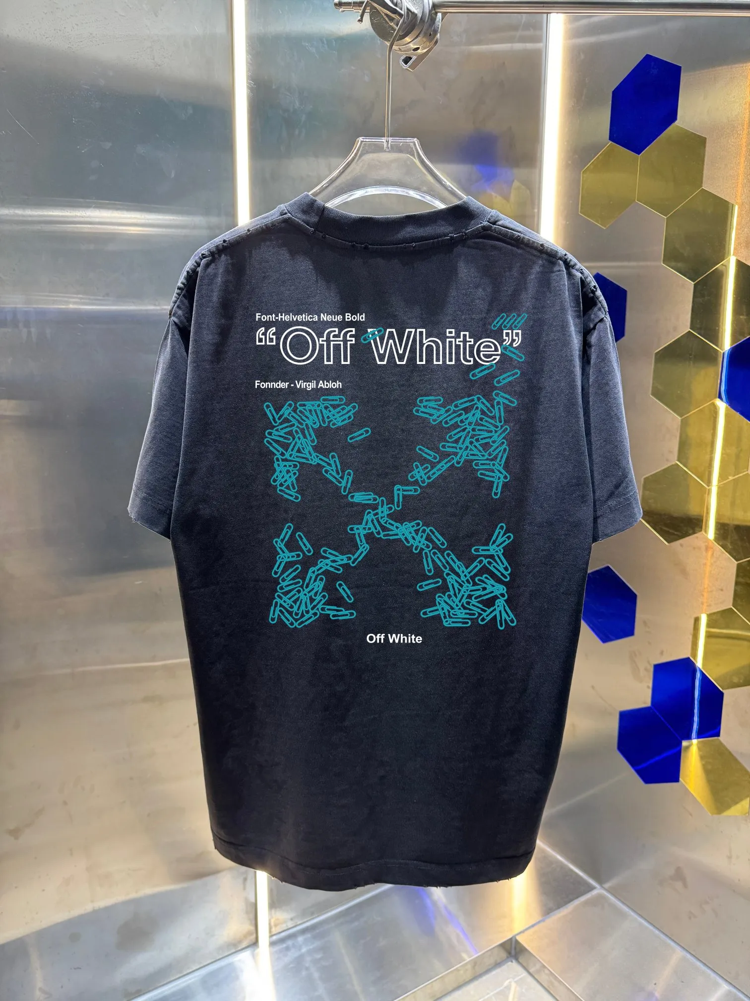 OFF-white/2026 Spring/Summer New Arrival Washed and worn 320g round neck short-sleeved tee, same style loose version for men and women, hang tag, collar label, wash mark, complete with three labels Color: Washed black, Washed white, Washed gray, Washed purple Size: S M L XL XXL