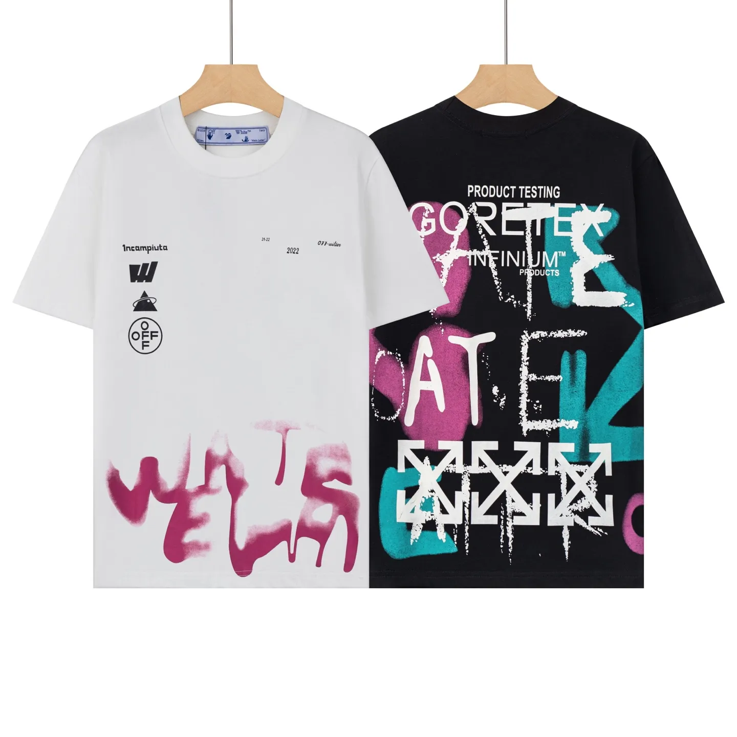 A 016 Off White is made of 260g high quality double yarn pure cotton fabric, with colorful patterns all over, digital direct injection technology, fashionable Versatile, same style for men and women. Color: Black White Size S-XXL P70