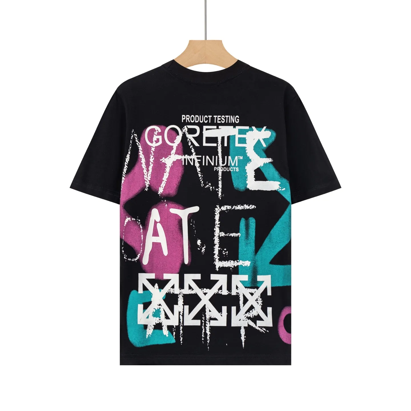 A 016 Off White is made of 260g high quality double yarn pure cotton fabric, with colorful patterns all over, digital direct injection technology, fashionable Versatile, same style for men and women. Color: Black White Size S-XXL P70