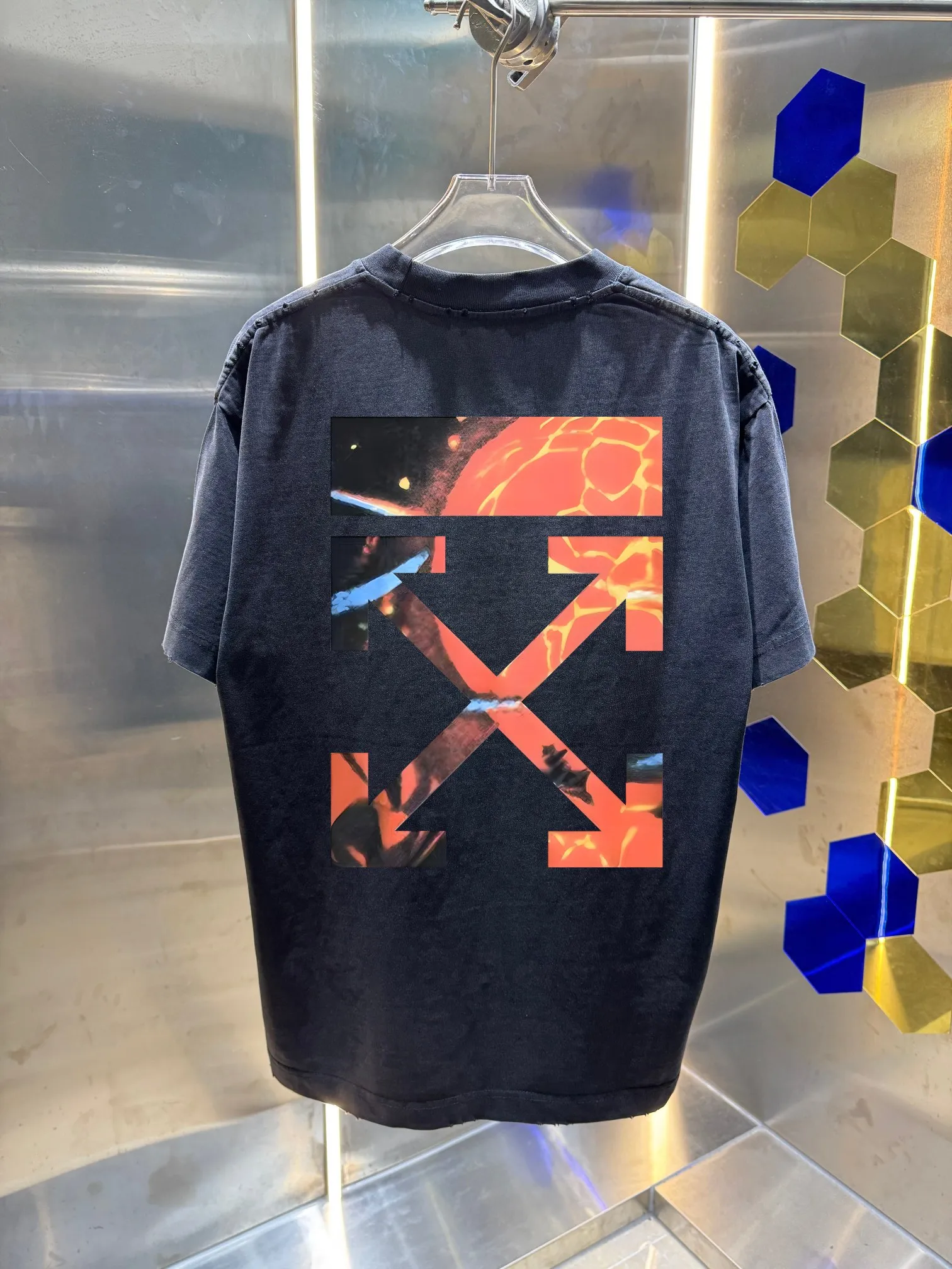 OFF-white/2026 Spring/Summer New Arrival Washed and worn 320g round neck short-sleeved tee, same style loose version for men and women, hangtag, collar label, wash mark, complete with three labels Color: Washed black, Washed white, Washed gray, Brown Size: S M L XL XXL
