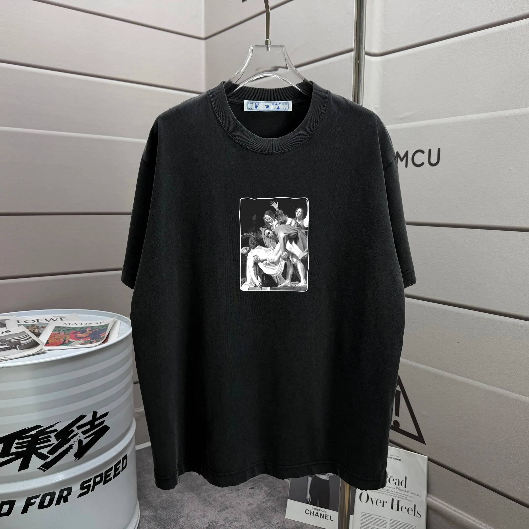 # OFF 2026 Spring and Summer New Arrival Washed and worn 320g round neck short-sleeved tee for men and women Same Style loose version Color: Washed black Washed white Washed gray Brown Size: S M L XL XXL Size: S (90-130 pounds) M (120-150 pounds) L (140-165 pounds) (180-210 pounds)