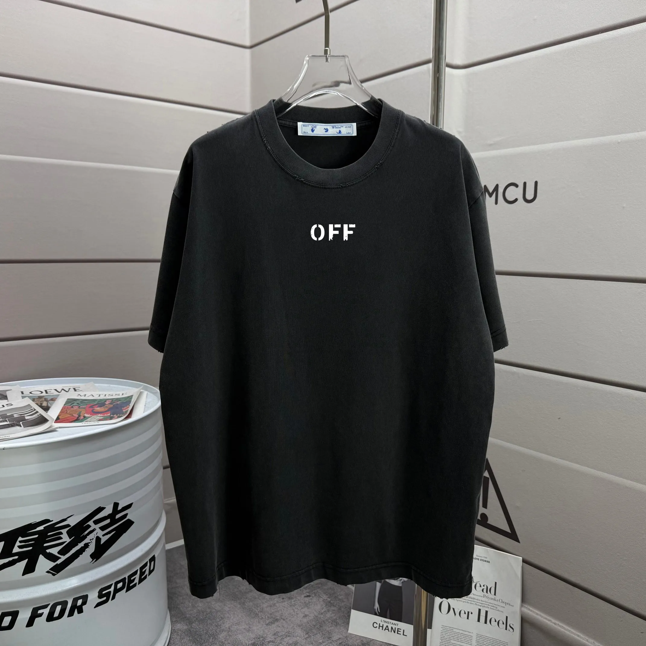 # OFF 2026 Spring and Summer New Arrival Washed and worn 320g round neck short-sleeved tee for men and women Same Style loose version Color: Washed black Washed white Washed gray Brown Size: S M L XL XXL Size: S (90-130 pounds) M (120-150 pounds) L (140-165 pounds) (180-210 pounds)