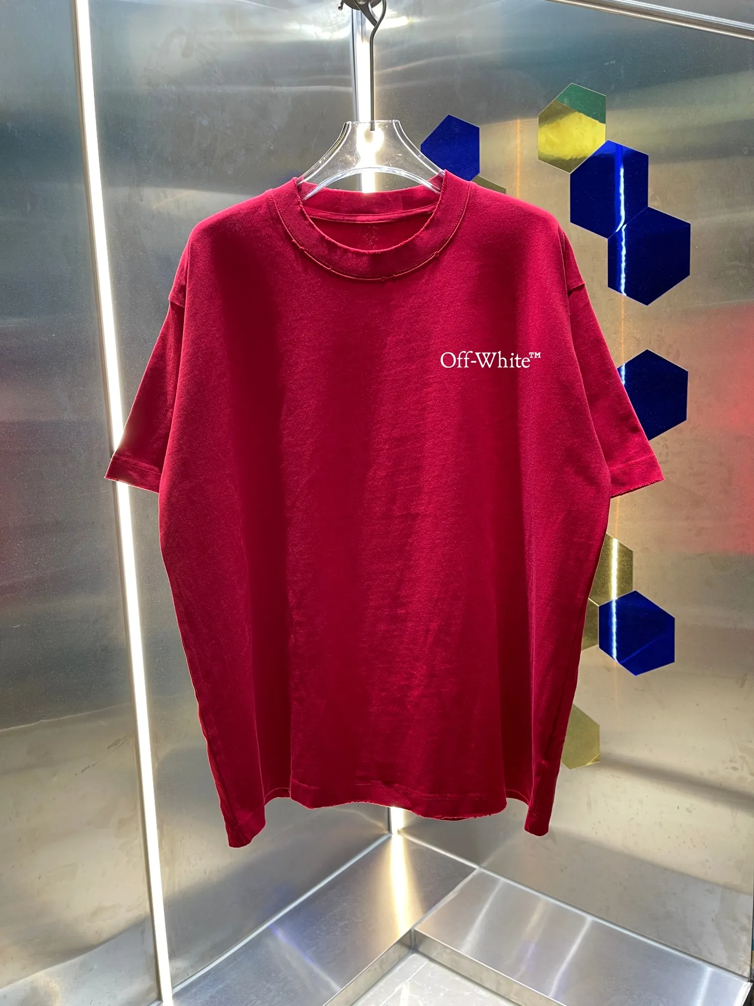 OFF-white/2026 Spring/Summer New Arrival Washed and worn 320g round neck short-sleeved tee, same style loose version for men and women, hang tag, collar label, wash mark, three labels complete Color: wash black, wash white, wash gray, wash green, wash red Size: S M L XL XXL