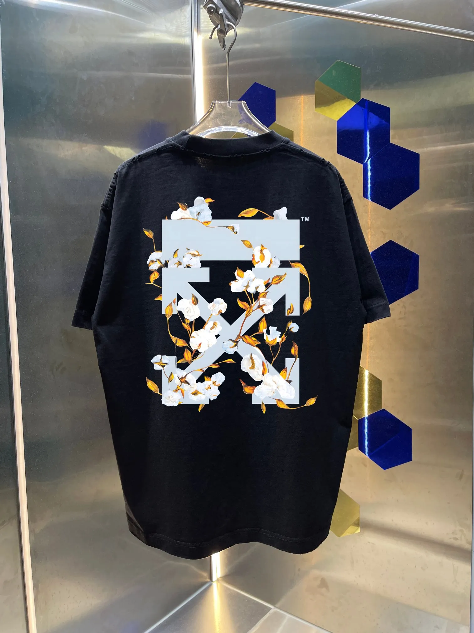 OFF-white/2026 Spring/Summer New Arrival Washed and worn 320g round neck short-sleeved tee, same style loose version for men and women, hang tag, collar label, wash mark, complete with three labels Color: wash black, wash white, wash gray, wash purple, wash green Size: S M L XL XXL