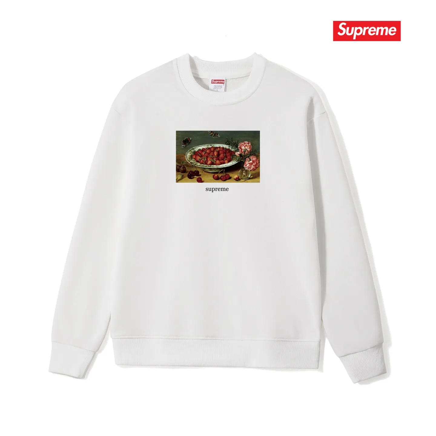 S 1016 # p 80💰 Supreme SS 23 Week 9 STRAWBERRIES TEE 400 Quality💥 Same Style ：Black White Gray Size：S M L XL XXL