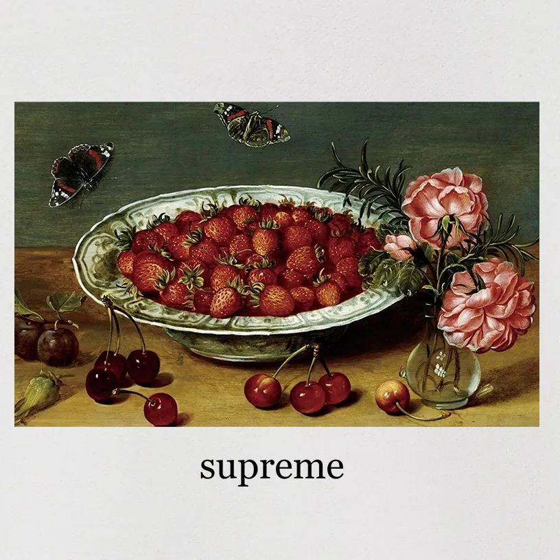 S 1016 # p 80💰 Supreme SS 23 Week 9 STRAWBERRIES TEE 400 Quality💥 Same Style ：Black White Gray Size：S M L XL XXL