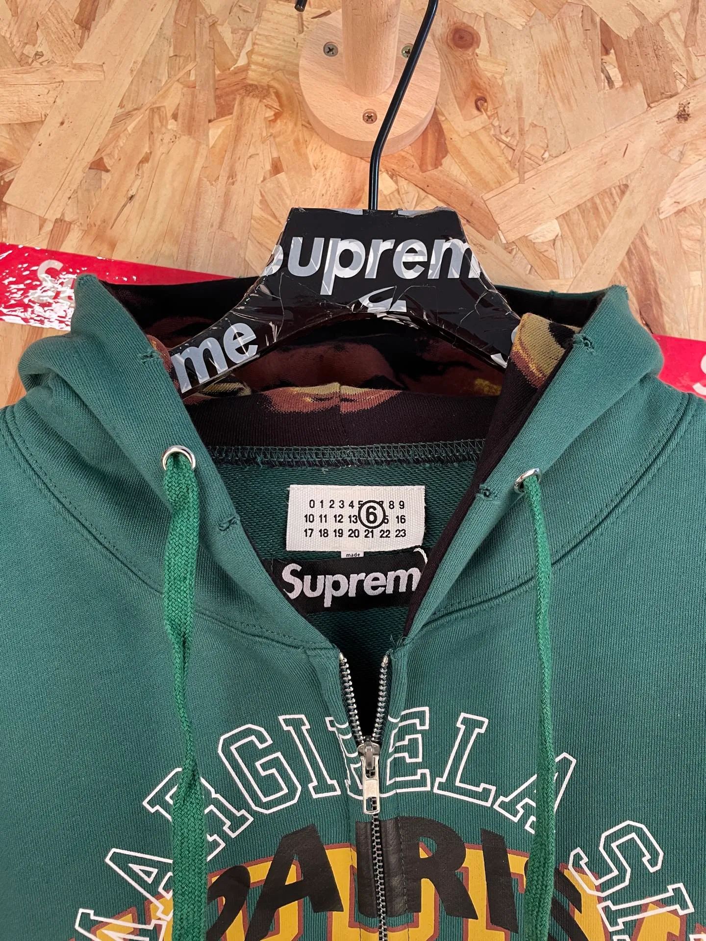 Style number: 8194 SUPREME x MM 6 Margiela joint model 1994 printed logo skull hooded cardigan jacket Color: Black Gray Green size: S-XL