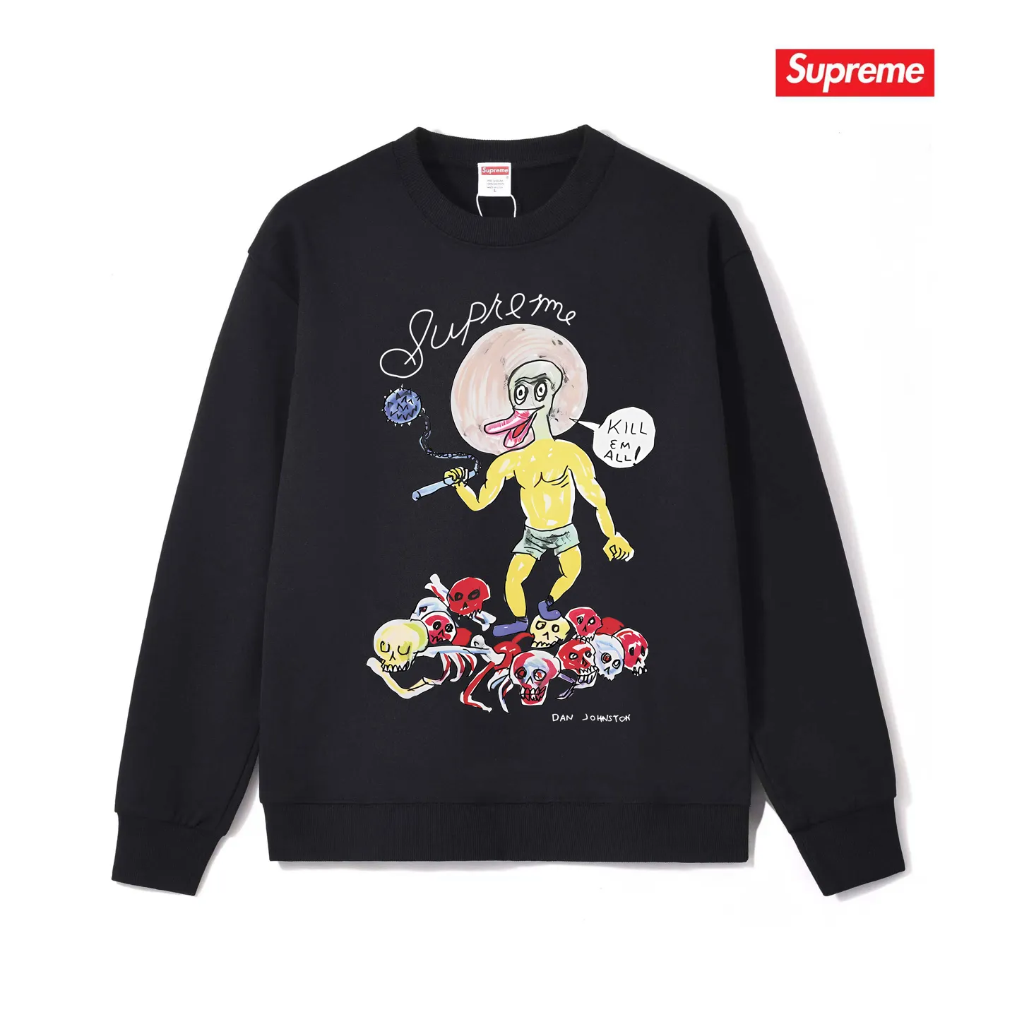 S 1251 # p 80💰 Supreme Week 12 x Daniel Johnston Kill Em All Tee 400 Quality💥 Same Style ：Black White Gray Size：S M L XL XXL