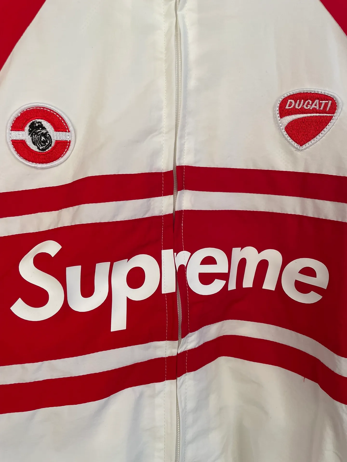 Style No.: 8102 Supreme x Ducati Joint Series Functional Racing Style Suit Windbreaker Jacket Size: S M L XL Color: White Jacket