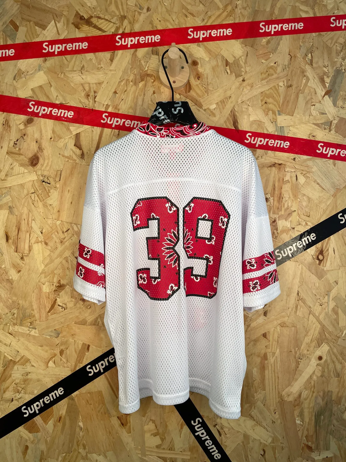 Style number: 8190 supreme SS 25 No. 39 number mesh American waist rib jersey short-sleeved T-shirt Color: Black White Size: S-XL