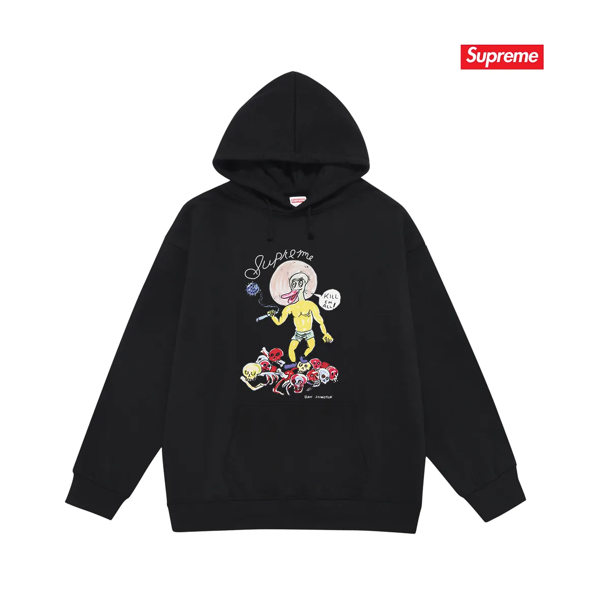 S 2251 # P 85💰 P 90💰 Supreme Week 12 x Daniel Johnston Kill Em All Tee 400 430 Quality💥 Same Style ：Black White Gray Size：S M L XL XXL