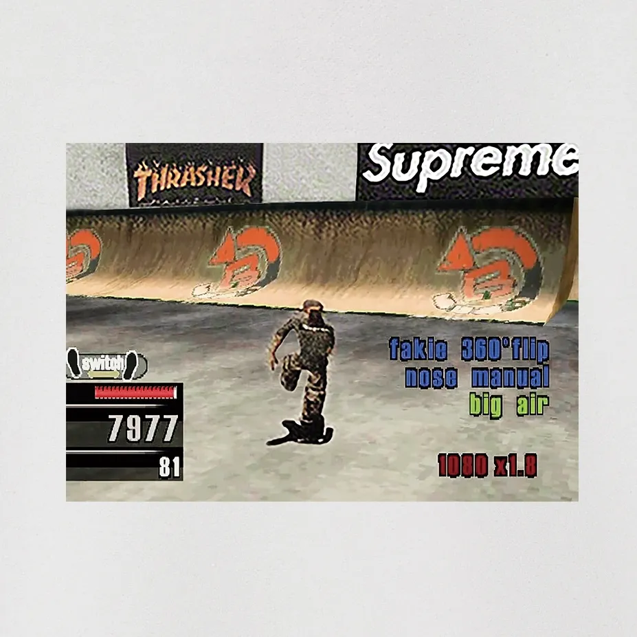 S 1086 # p 80💰 Supreme Week 5 x Thrasher Game Tee 400 Quality💥 Same Style ：Black White Gray Size：S M L XL XXL