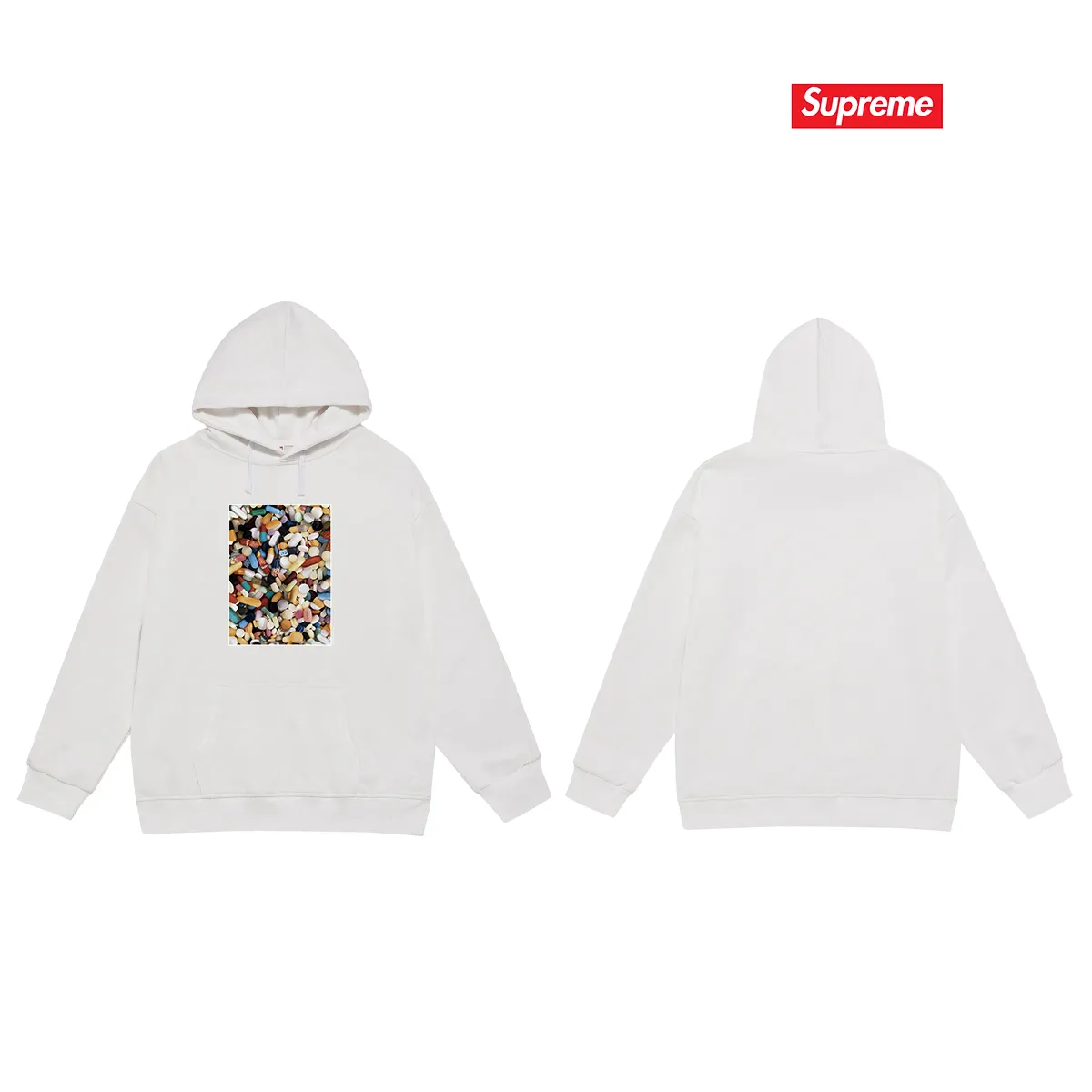 S 2014 # P 85💰 P 90💰 Supreme Week 7 Pills Tee 400 430 Quality💥 Same Style ：Black White Gray Size：S M L XL XXL