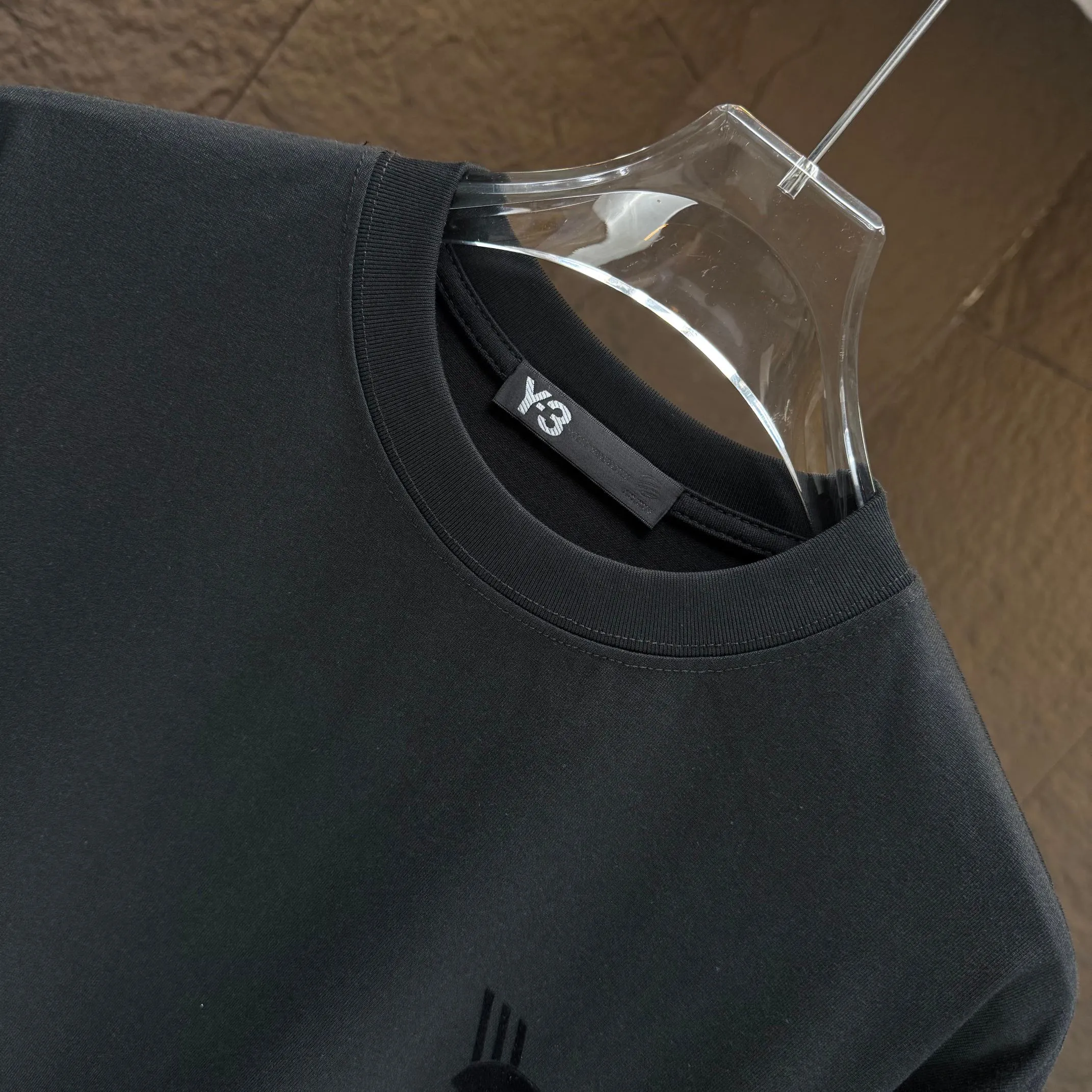 Y 3 Yohji Yamamoto 2025 Autumn and Winter New Arrival thick long-sleeved T-shirt gram pure cotton letter logo flocking Color: Black White Angora Red Sizes: S M L XL