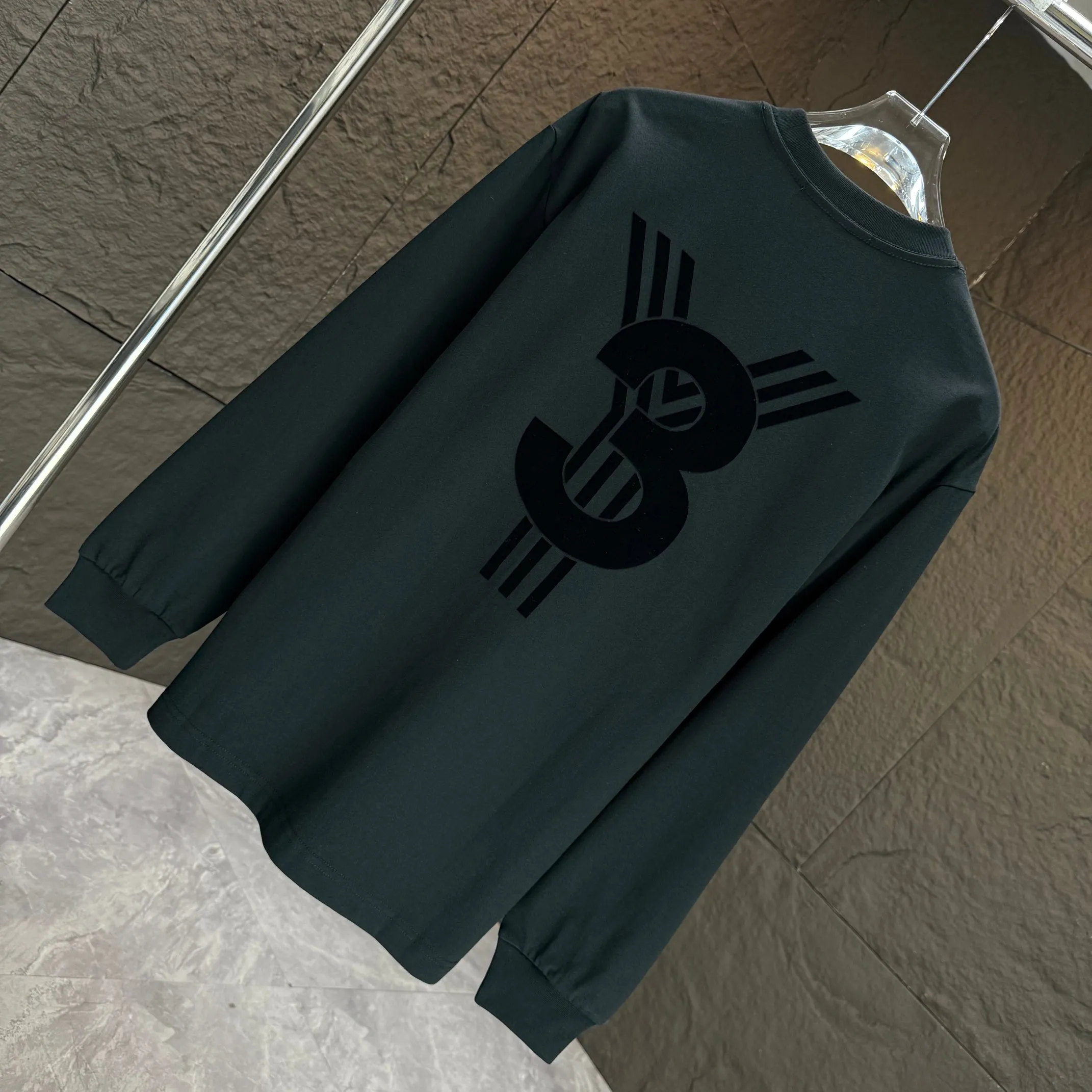 Y 3 Yohji Yamamoto 2025 Autumn and Winter New Arrival thick long-sleeved T-shirt gram pure cotton letter logo flocking Color: Black White Angora Red Sizes: S M L XL
