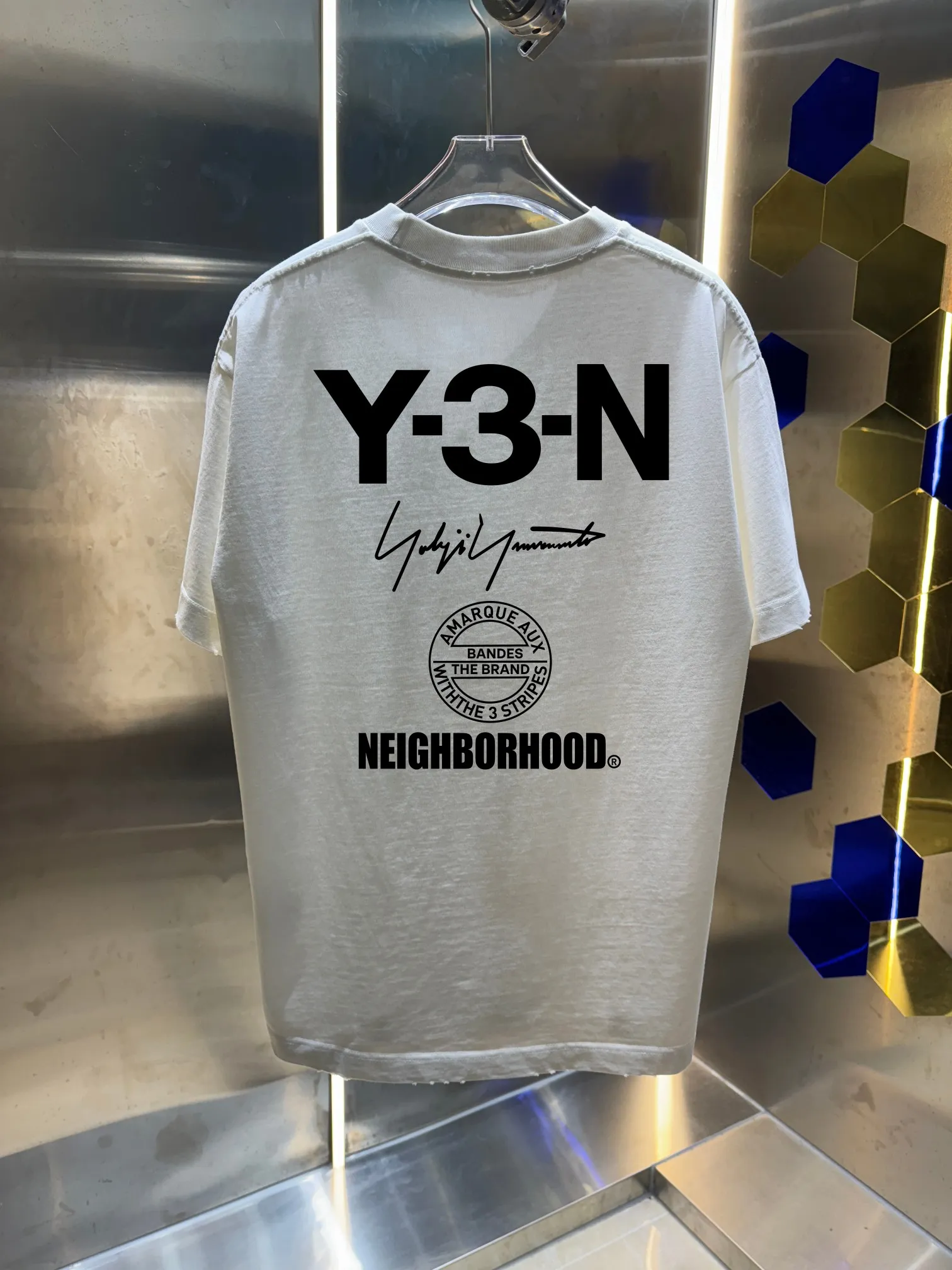 Y 3*Yamamoto*Yoji 2026 Spring and Summer New Arrival Simple signature letter printing technology Y-3 Washed and worn Round neck short-sleeved T-shirt Men and women Same Style Tag Collar label Washed mark Complete with three labels Color: Washed black Washed white Washed gray Brown Size: S M L XL XXL