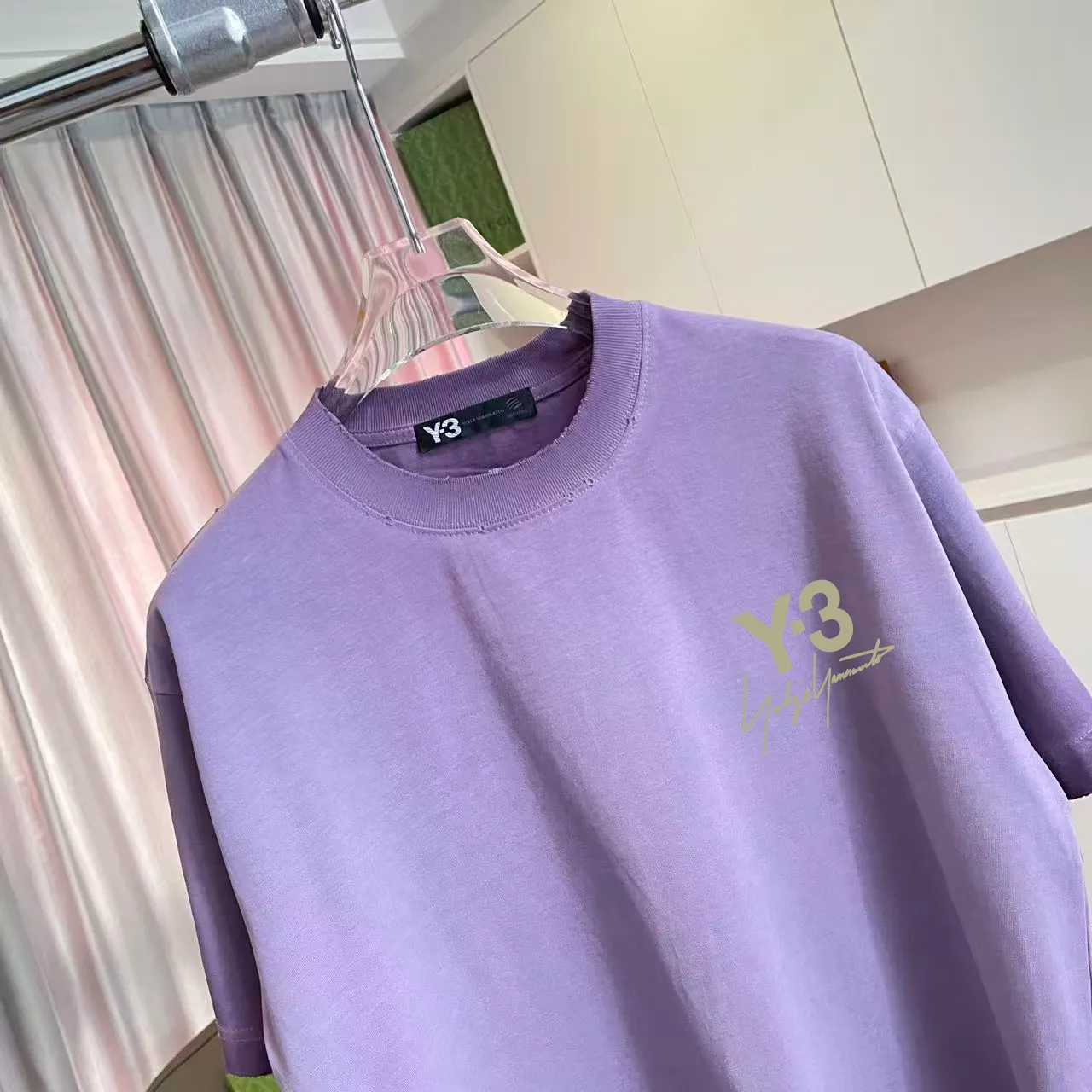 Y-3 2026 Summer New Arrival Washed, distressed, personalized letter logo print, short-sleeved T-shirt, customized fabric g Men and women Same Style Size: S M L XL XXL Five sizes Color: White Brown Purple Gray