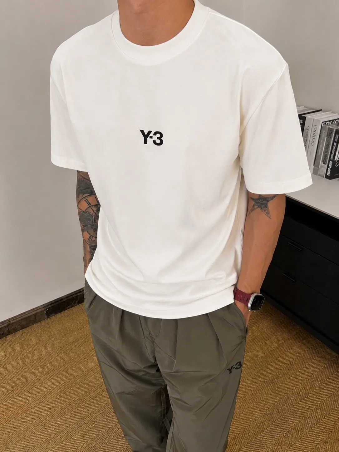 Y 3～ Logo embroidery "Difference currency fabric" Double yarn pure cotton, tight yarn short-sleeved T-shirt top short-sleeved tee upper body is very comfortable, Same Style half-sleeves for men and women, dropped shoulders loose version Color: Black White Coffee Brown Size: S (90-130 pounds) M (125-150 pounds) L (135-165 pounds) XL (160-190 pounds) XXL (185 pounds)