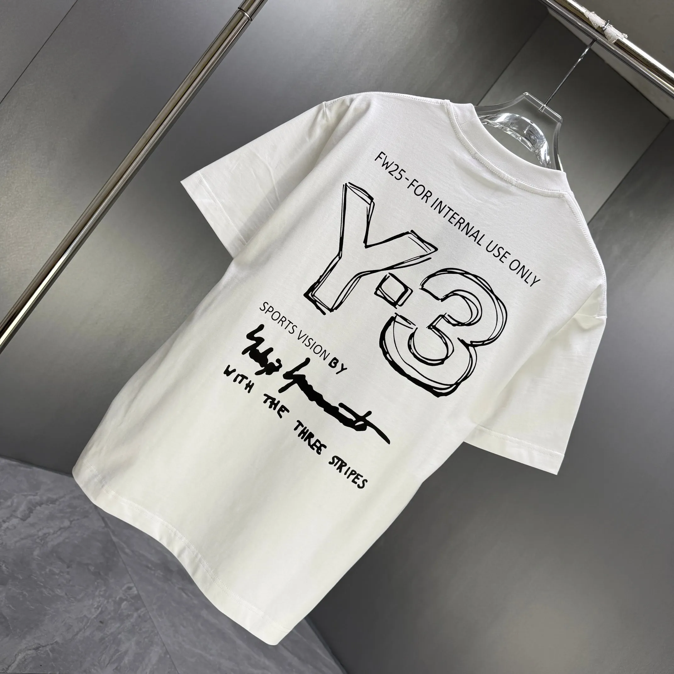 Y 3 Yohji Yamamoto 2026 Spring and Summer New Arrival short-sleeved T-shirt Customized cotton letter logo printing Color: Black White Color Sizes: S M L XL XXL