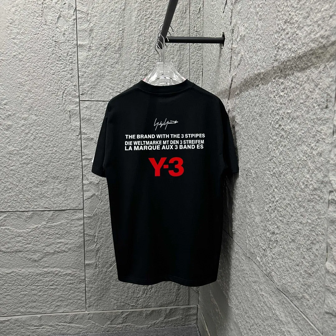 Y 3*Yamamoto*Yoji 2025 Spring and Summer New Arrival Simple signature letter Red flocking three-dimensional technology Y-3 Customized double yarn plain cotton fabric Short-sleeved T-shirt Men and women Same Style Size: S (90-130 catties) M (120-150 catties) L (140-165 catties) XL (160-180 catties) XXL (180 catties) Color: Black White