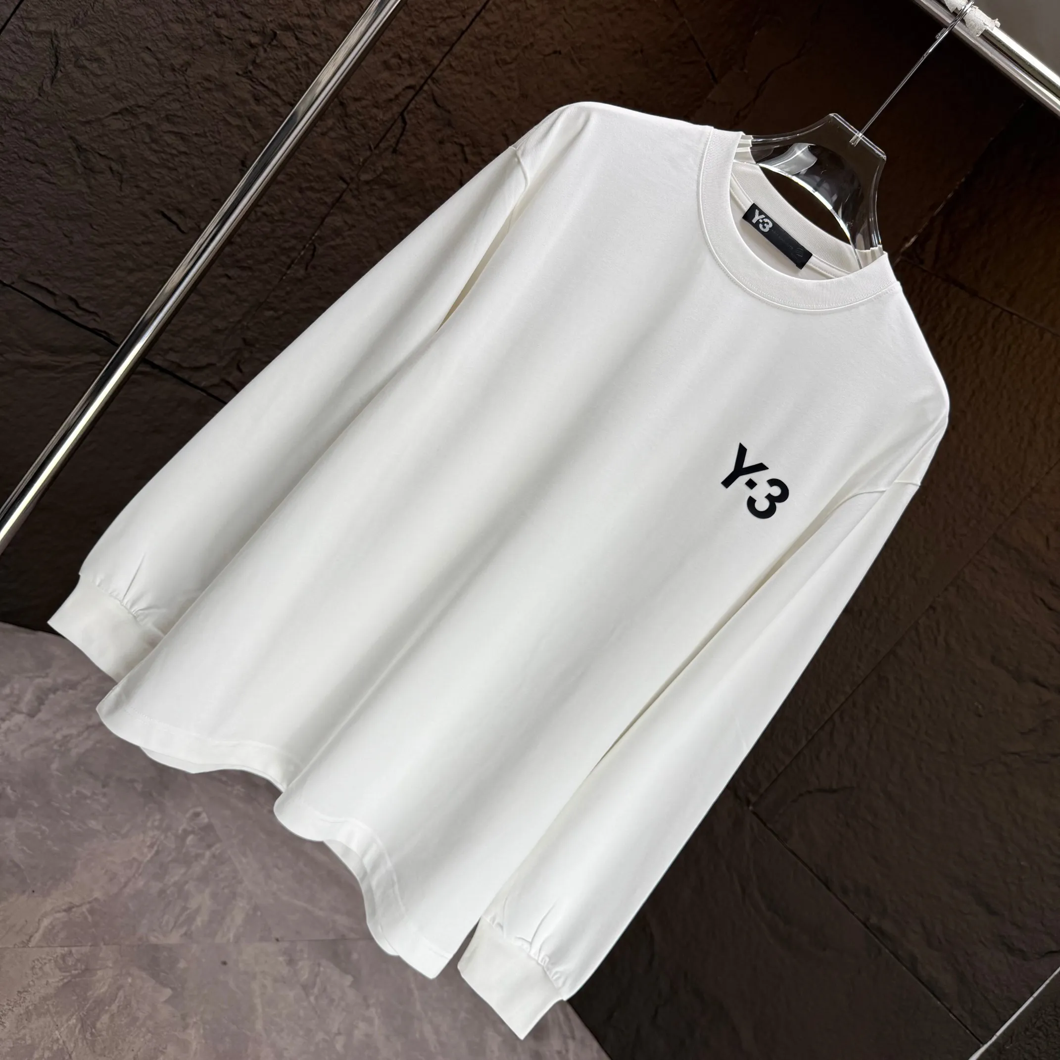 Y 3 Yohji Yamamoto 2025 Autumn and Winter New Arrival thick long-sleeved T-shirt gram pure cotton letter logo three-dimensional silicone Color: Black White Night Blue Sizes: S M L XL