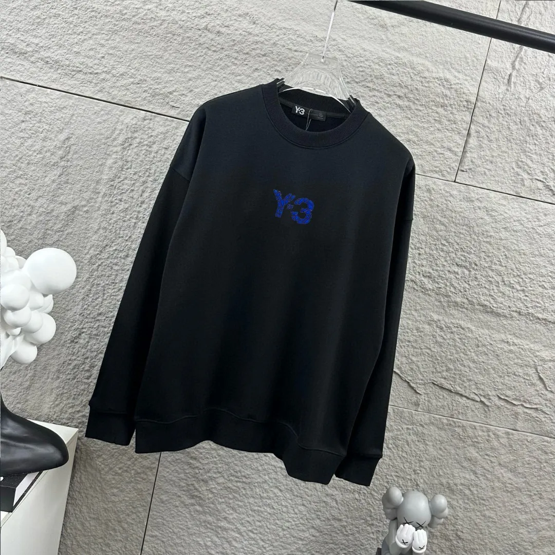 Y 3*Yamamoto*Yoji 2026 Early Autumn and Winter New Arrival Simple flocking technology Customized terry fabric Long-sleeved round neck sweatshirt Men and women Same Style Color: Black White Size: S (90-130 pounds) M (120-150 pounds) L (140-165 pounds) XL (160-180 pounds) XXL (180 pounds)