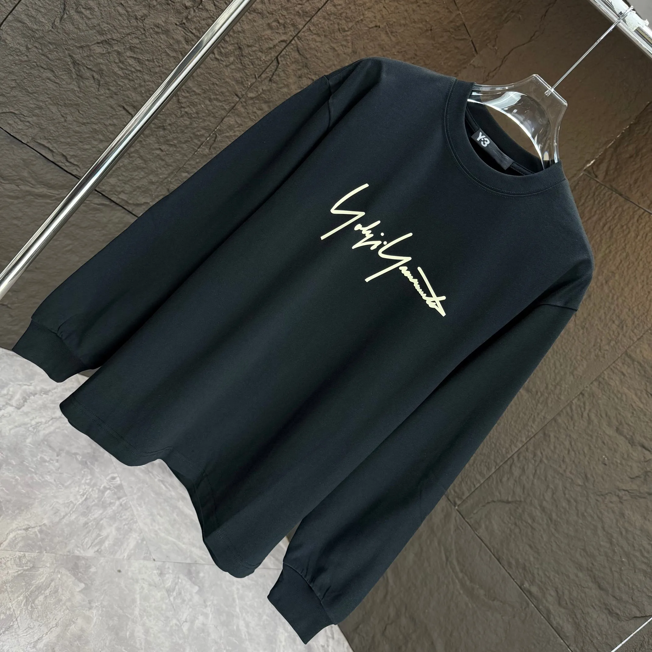 Y 3 Yohji Yamamoto 2025 Autumn and Winter New Arrival thick long-sleeved T-shirt Gram pure cotton letter logo signature three-dimensional silicone Color: Black White Angora Red Sizes: S M L XL