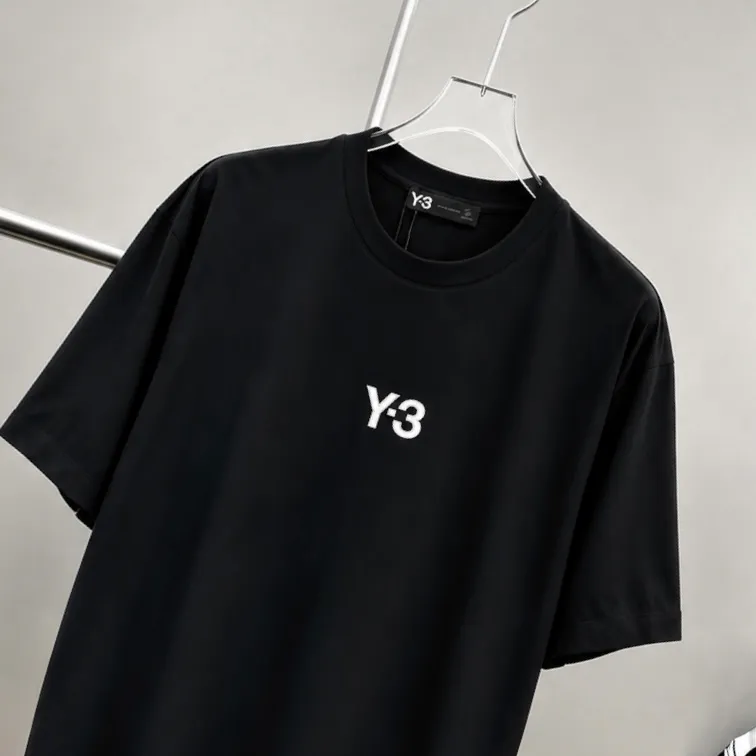 Y 3～ Logo embroidery "Difference currency fabric" Double yarn pure cotton, tight yarn short-sleeved T-shirt top short-sleeved tee upper body is very comfortable, Same Style half-sleeves for men and women, dropped shoulders loose version Color: Black White Coffee Brown Size: S (90-130 pounds) M (125-150 pounds) L (135-165 pounds) XL (160-190 pounds) XXL (185 pounds)