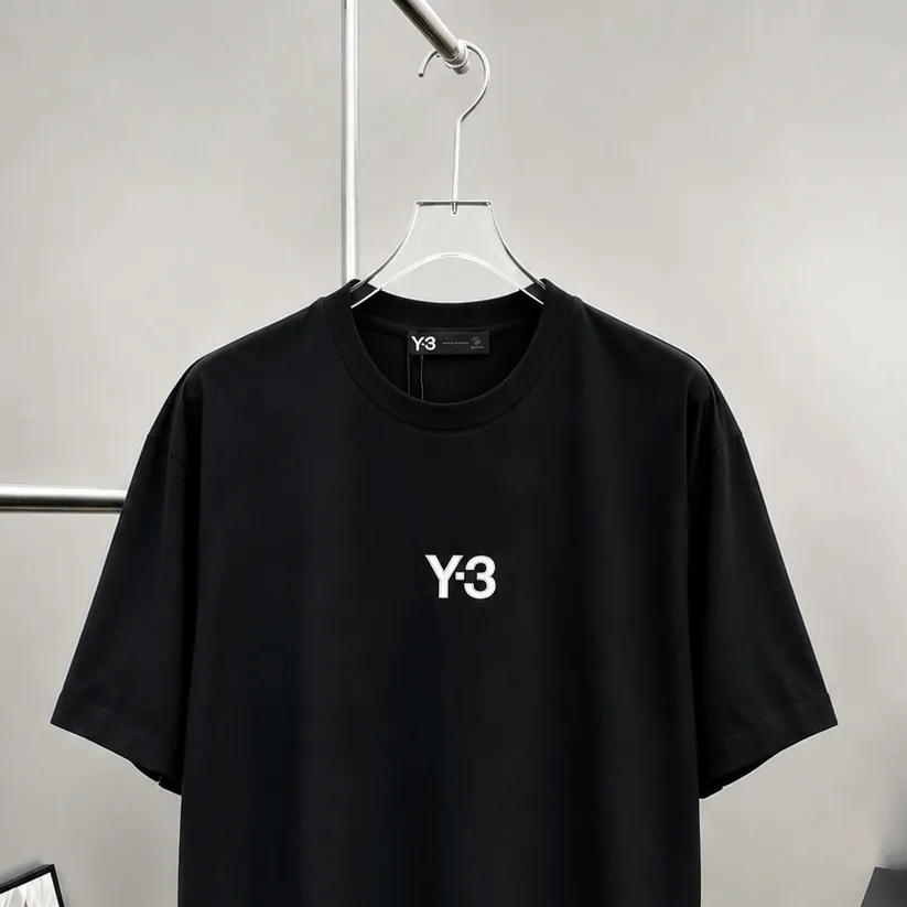 Y 3～ Logo embroidery "Difference currency fabric" Double yarn pure cotton, tight yarn short-sleeved T-shirt top short-sleeved tee upper body is very comfortable, Same Style half-sleeves for men and women, dropped shoulders loose version Color: Black White Coffee Brown Size: S (90-130 pounds) M (125-150 pounds) L (135-165 pounds) XL (160-190 pounds) XXL (185 pounds)