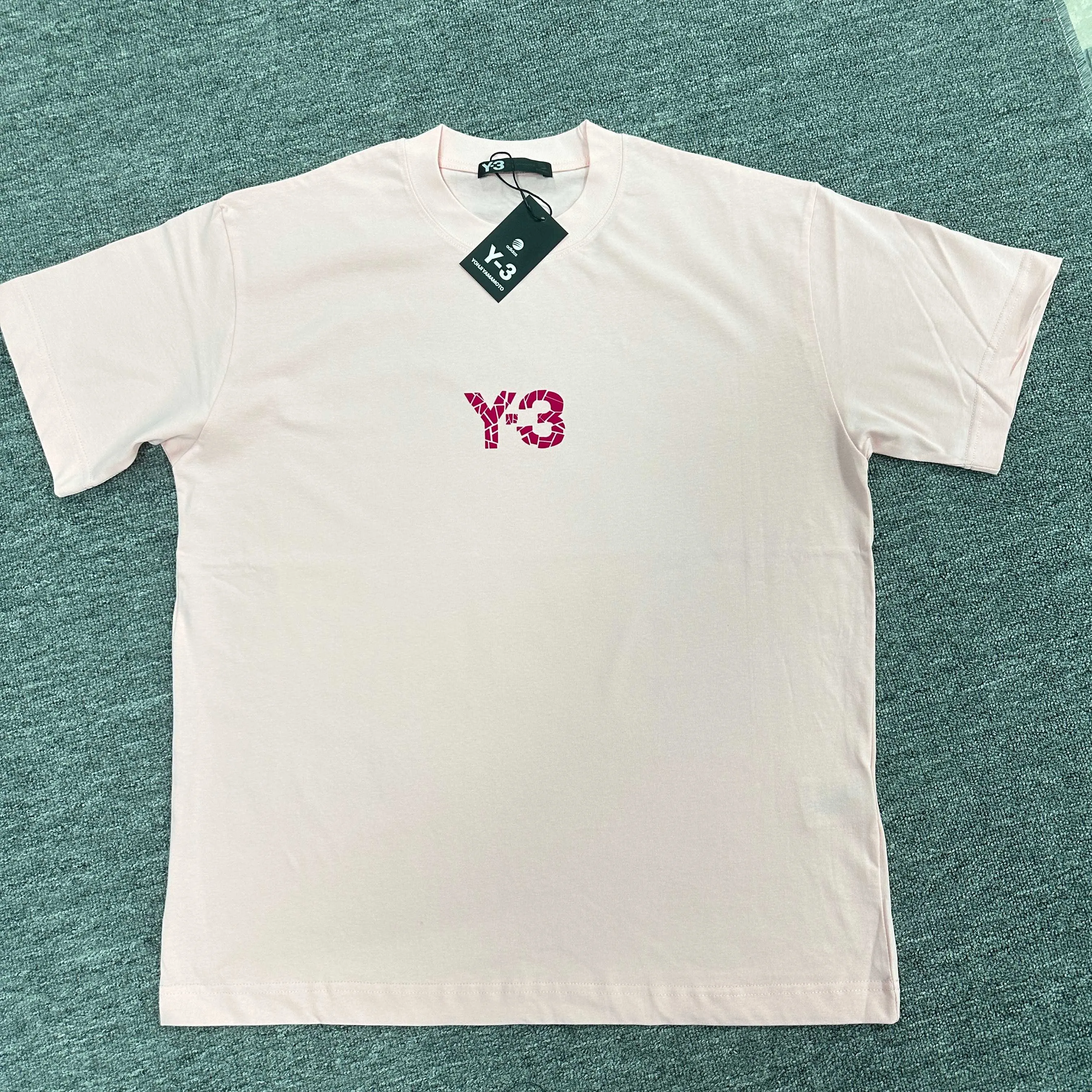 Y 3*Yamamoto*Yoji 2025 Spring and Summer New Arrival Simple signature letters three-dimensional flocking three-dimensional technology Y-3 Customized double yarn plain cotton fabric Short-sleeved T-shirt Men and women Same Style Color: Black White Light Pink Light Blue Size: S (90-130 catties) M (120-150 catties) L (140-165 catties) XL (160-180 catties) XXL (180 pounds)