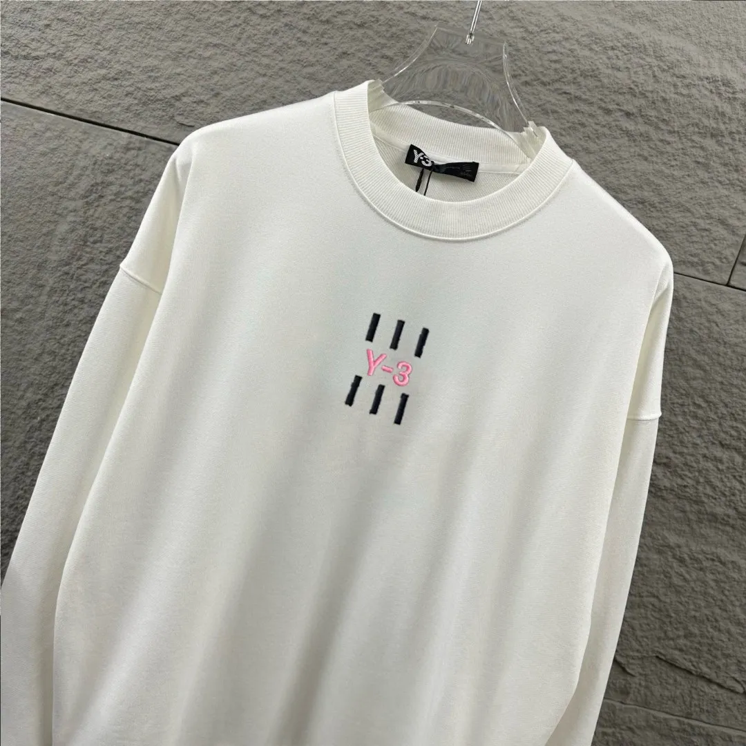 Y 3*Yamamoto*Yoji 2026 Early Autumn and Winter New Arrival Simple Embroidery Technology Customized Terry Fabric Long Sleeve Round Neck Sweatshirt Men and Women Same Style Color: Black White Size: S (90-130kg) M (120-150kg) L (140-165kg) XL (160-180kg) XXL (180kg)