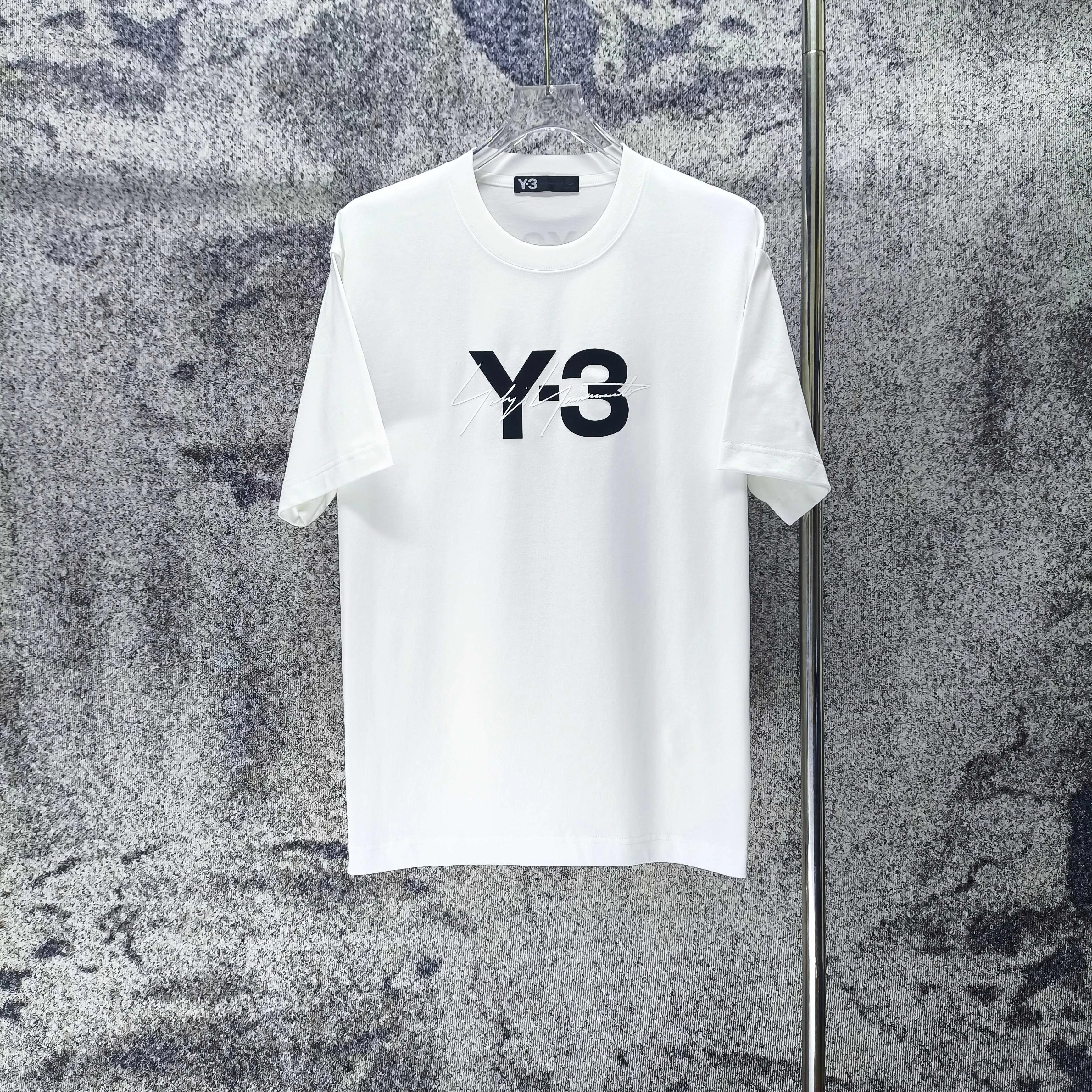Y 3 Yohji Yamamoto 2026 Spring and Summer New Arrival flocking➕silicone signature logo short-sleeved T-shirt loose fit for men and women Same Style Size S M L XL XXL Black White Navy Blue color