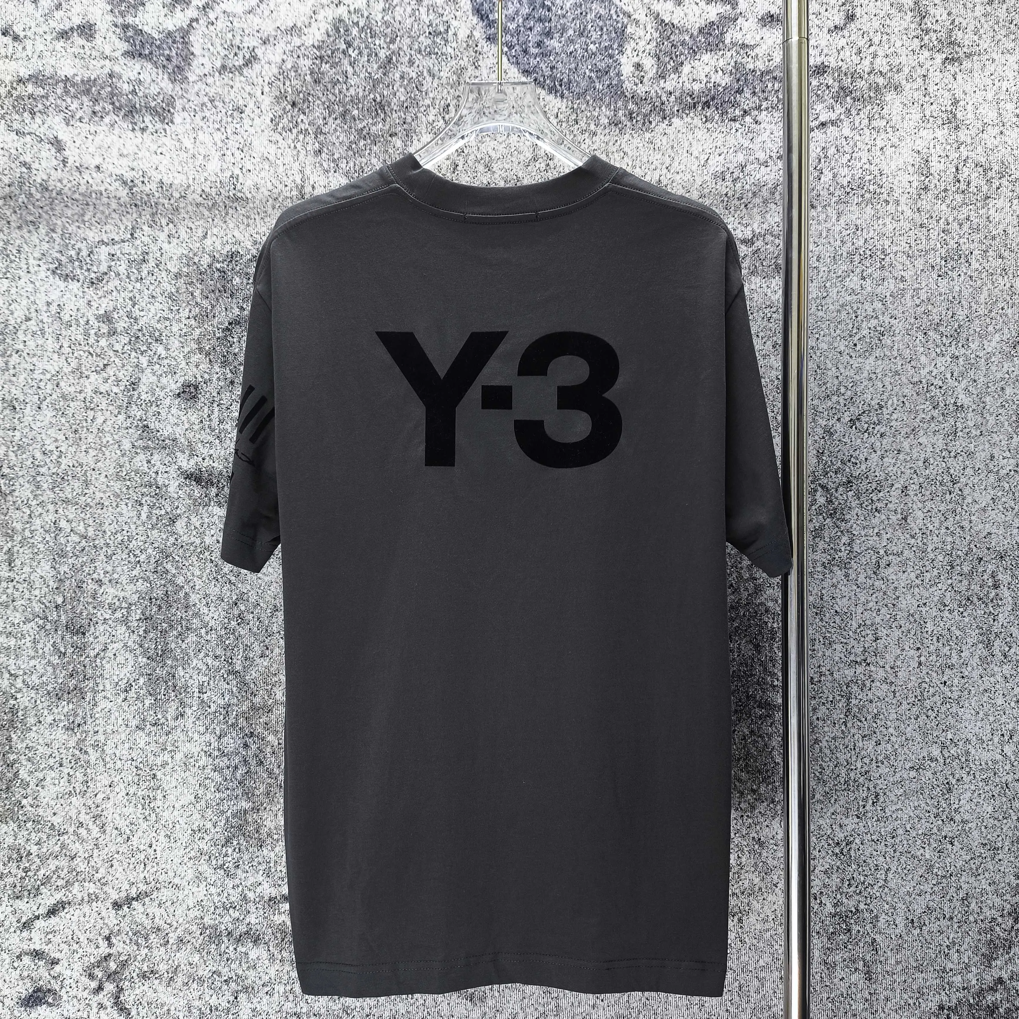 Y 3 Yohji Yamamoto 2026 Spring and Summer New Arrival flocked logo short-sleeved T-shirt loose fit for men and women Same Style Size S M L XL XXL Black White Gray