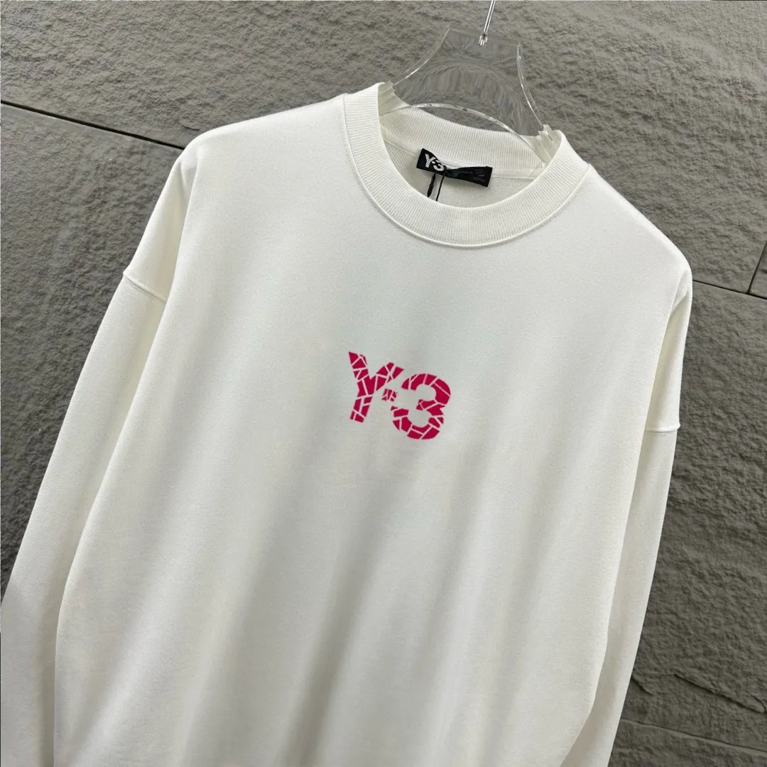 Y 3*Yamamoto*Yoji 2026 Early Autumn and Winter New Arrival Simple flocking technology Customized terry fabric Long-sleeved round neck sweatshirt Men and women Same Style Color: Black White Size: S (90-130 pounds) M (120-150 pounds) L (140-165 pounds) XL (160-180 pounds) XXL (180 pounds)